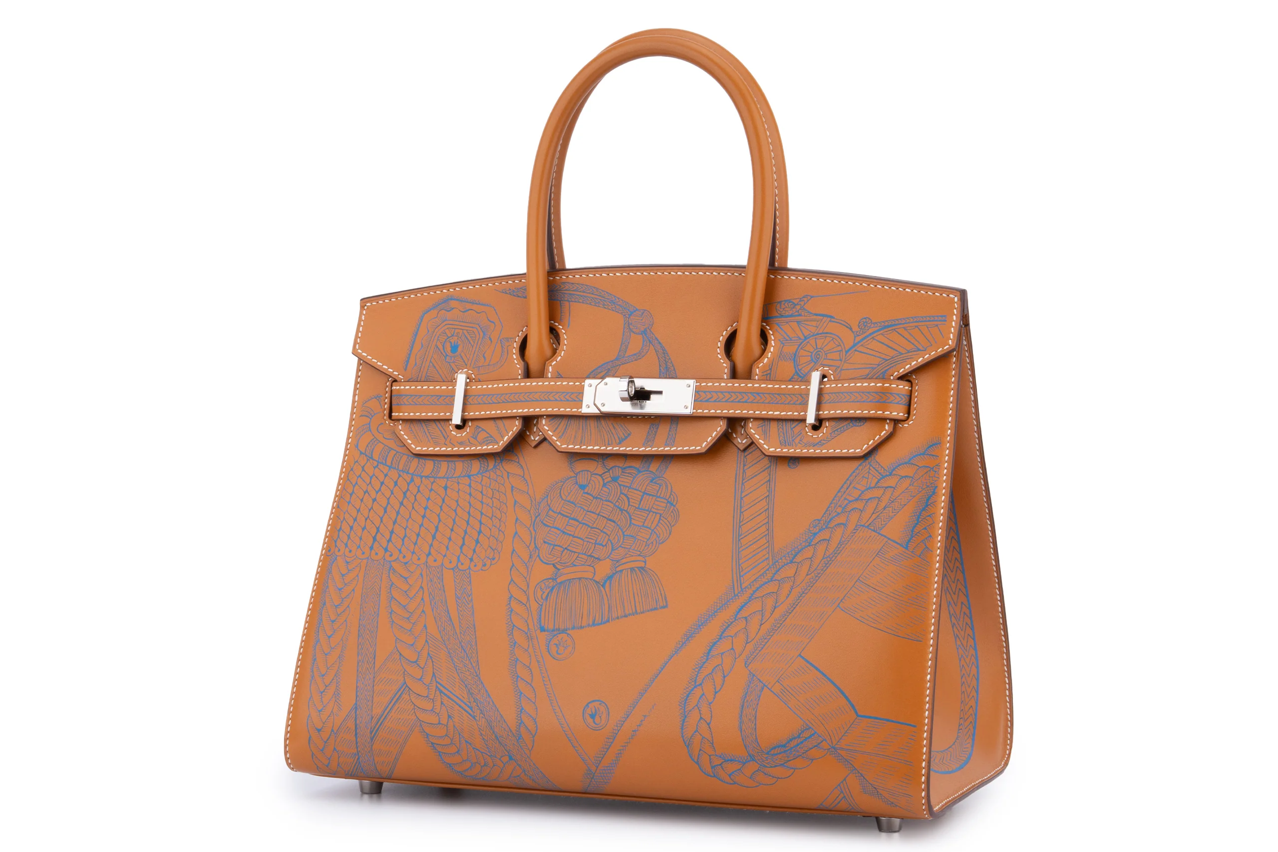 Hermès  Birkin 30 Veau Buttler / Zouves Dragon	Naturel / Bleu Zanzibar PHW - Image 2