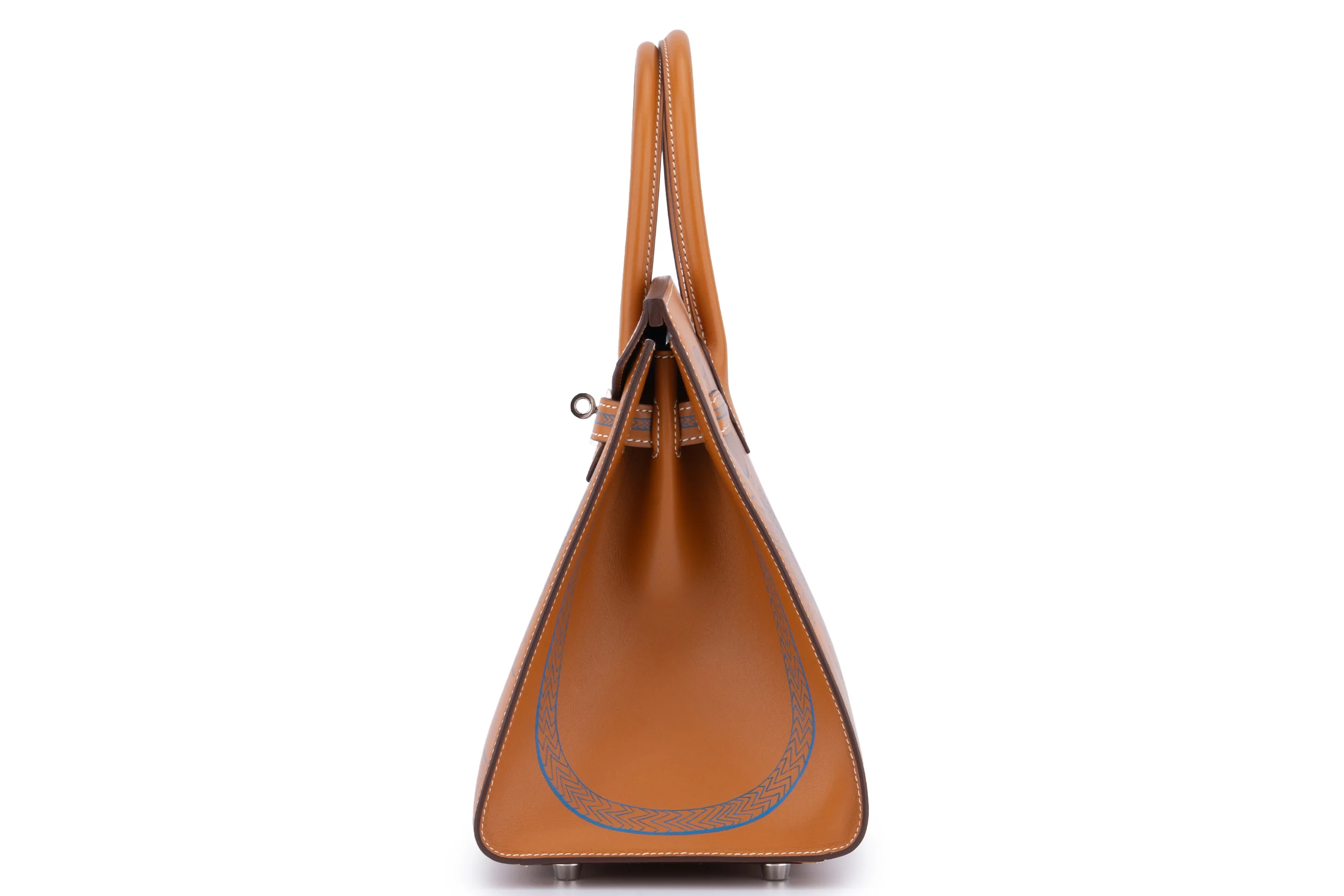 Hermès  Birkin 30 Veau Buttler / Zouves Dragon	Naturel / Bleu Zanzibar PHW - Image 3