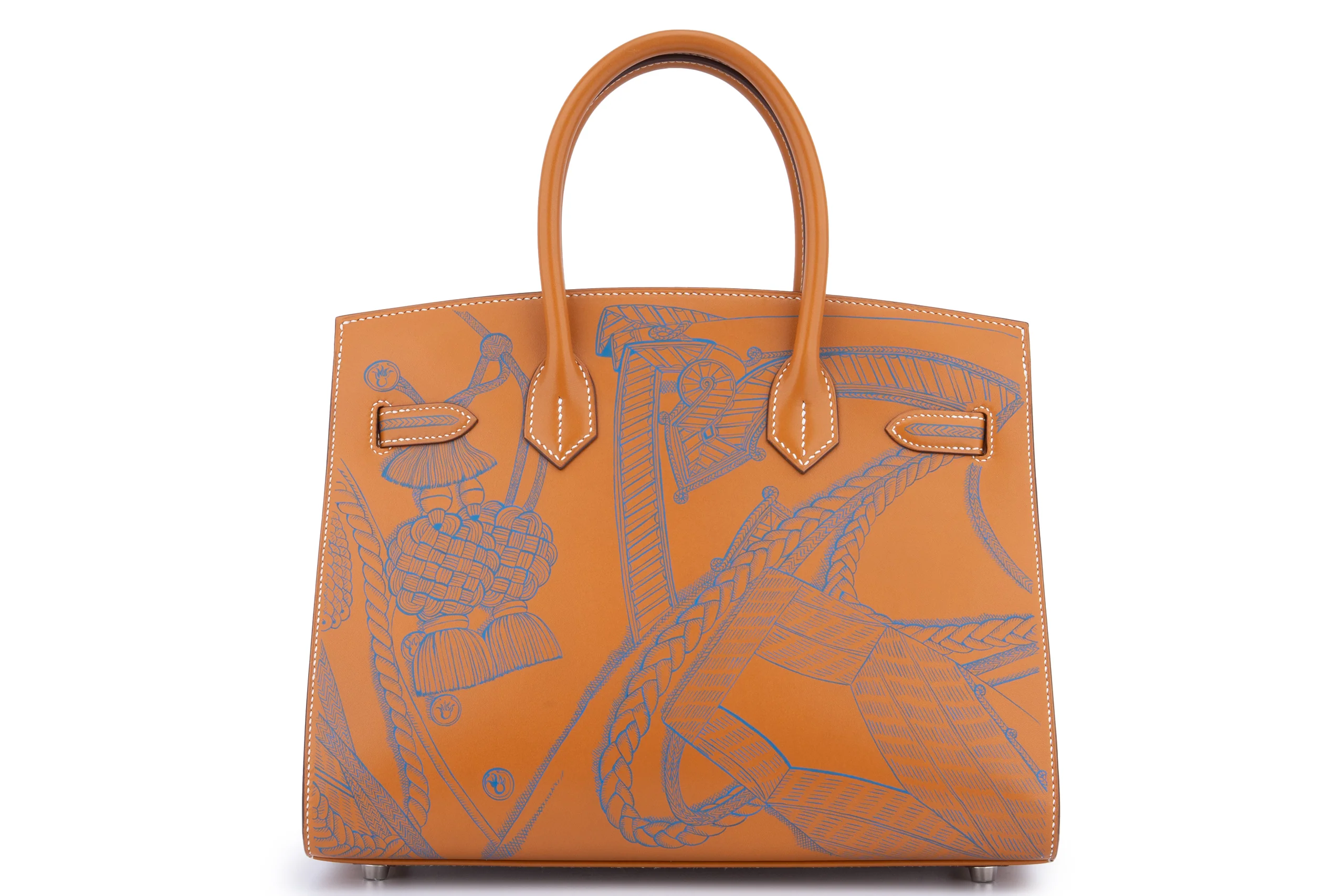 Hermès  Birkin 30 Veau Buttler / Zouves Dragon	Naturel / Bleu Zanzibar PHW - Image 4