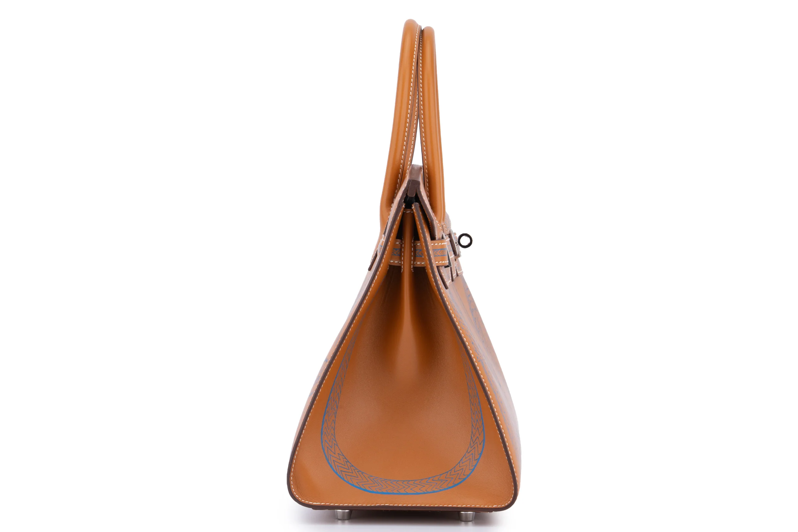 Hermès  Birkin 30 Veau Buttler / Zouves Dragon	Naturel / Bleu Zanzibar PHW - Image 5