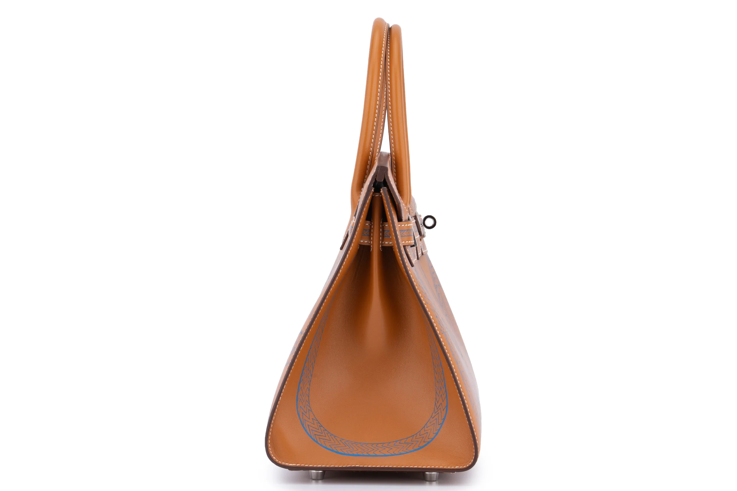 Hermès  Birkin 30 Veau Buttler / Zouves Dragon	Naturel / Bleu Zanzibar PHW - Image 6