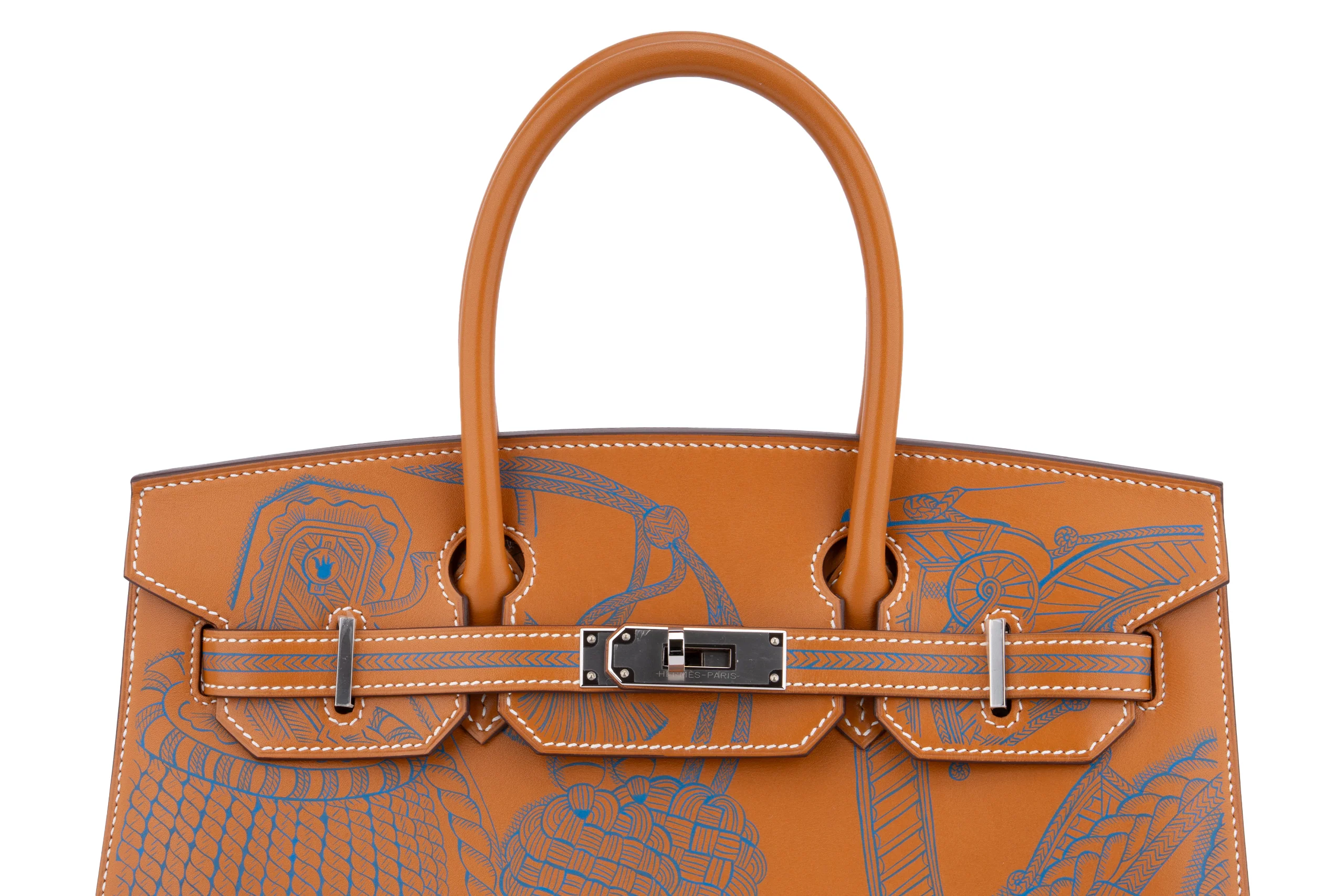 Hermès  Birkin 30 Veau Buttler / Zouves Dragon	Naturel / Bleu Zanzibar PHW - Image 8