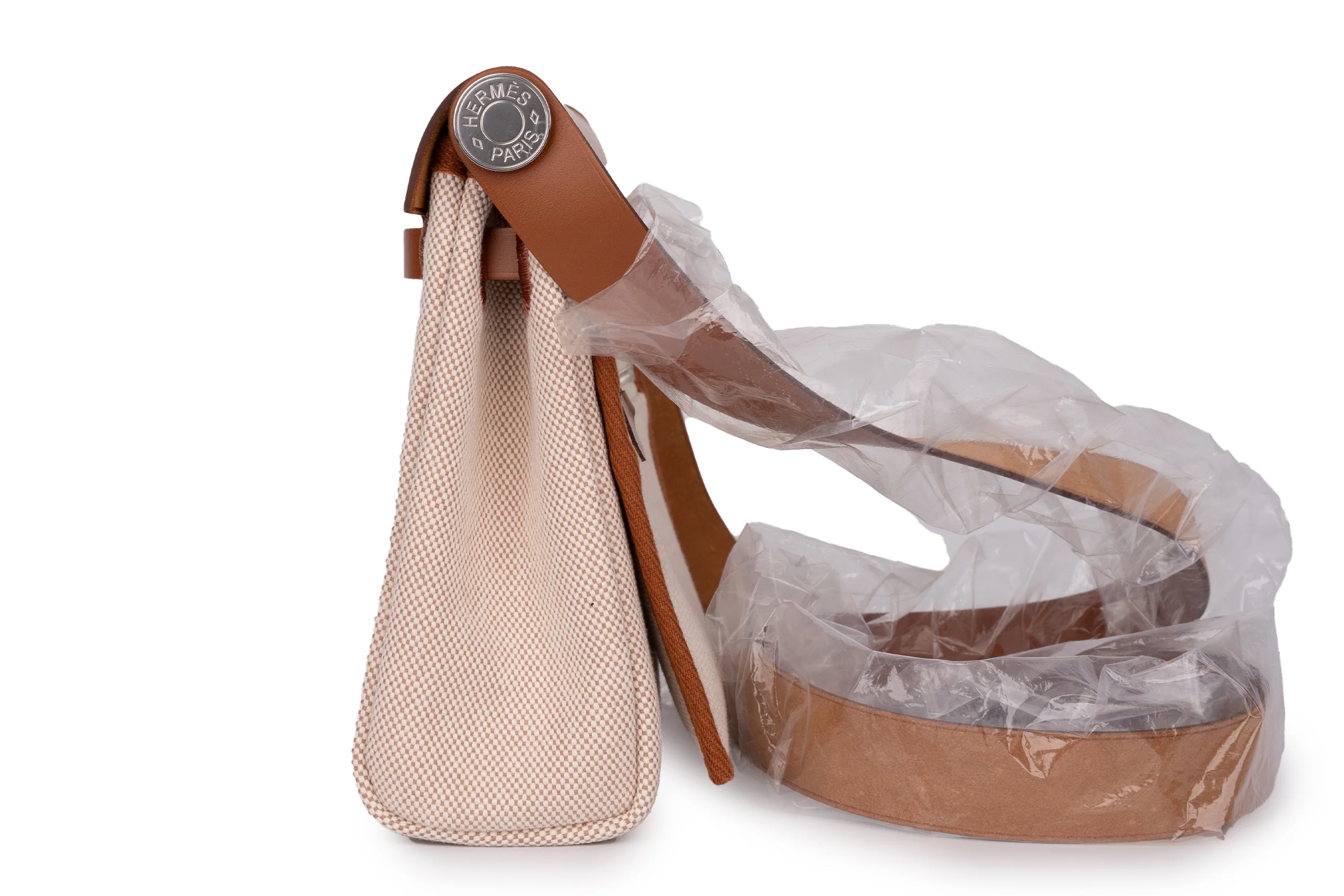 Hermès	Herbag Mini Ecru Toile Fauve Naturel PHW - Image 3