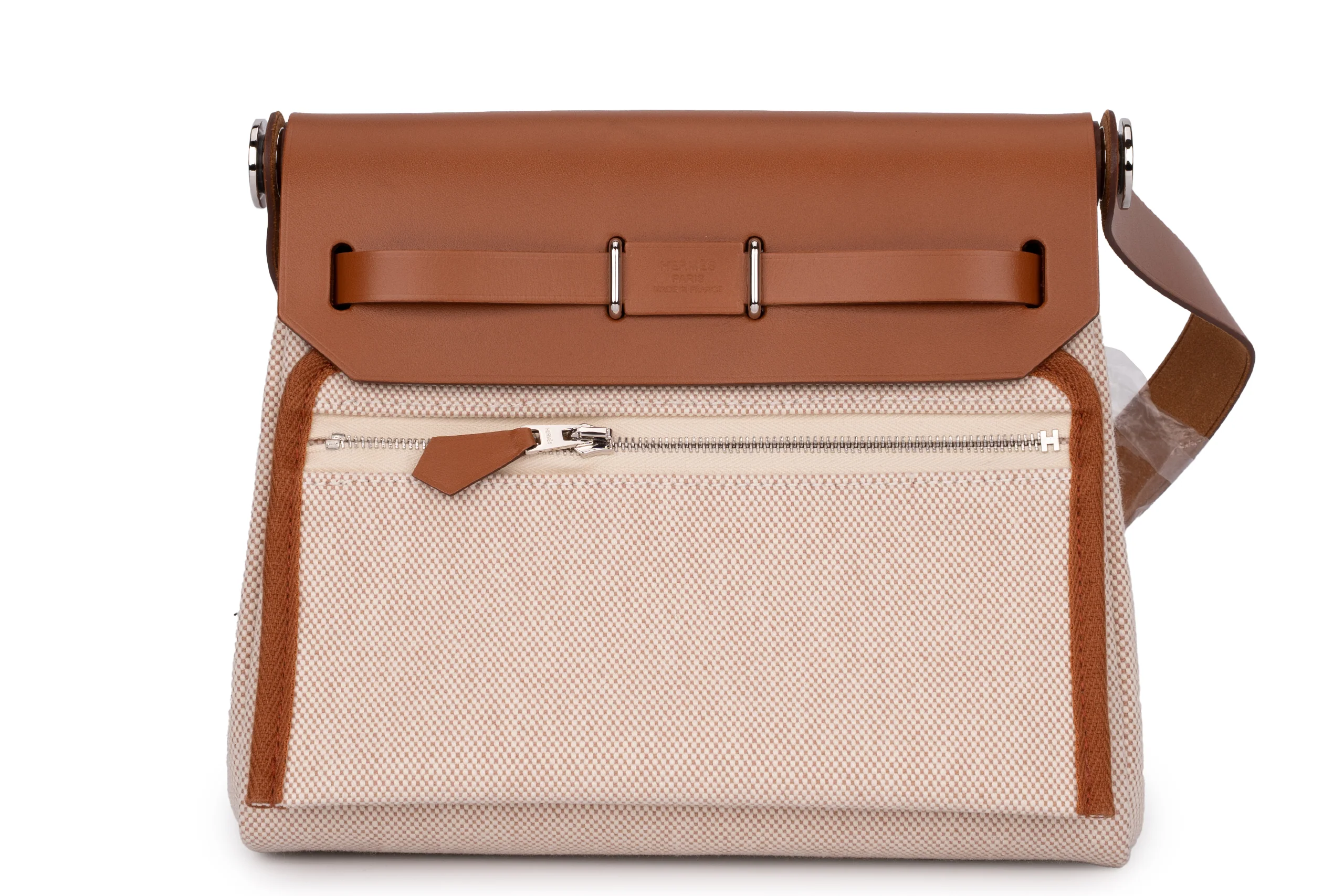 Hermès	Herbag Mini Ecru Toile Fauve Naturel PHW - Image 4