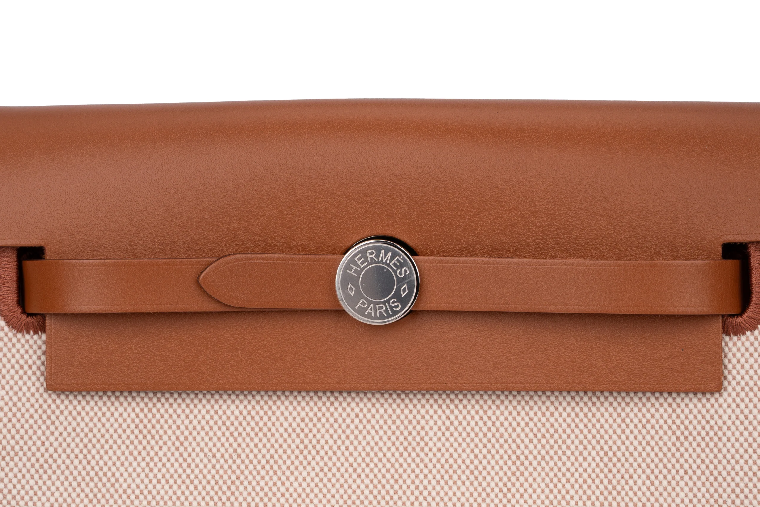 Hermès	Herbag Mini Ecru Toile Fauve Naturel PHW - Image 7