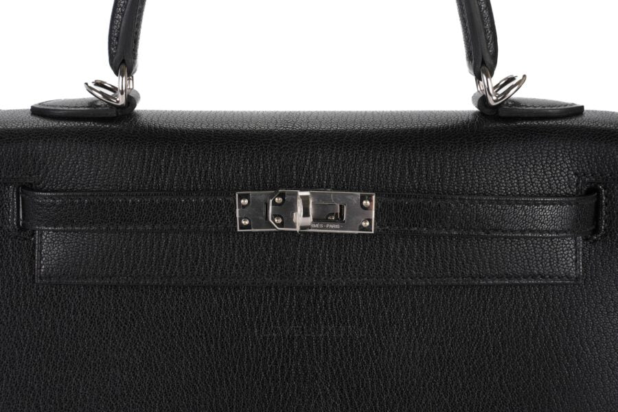 Hermès Kelly 25 Black Chèvre Chamkila Palladium Hardware - Image 7
