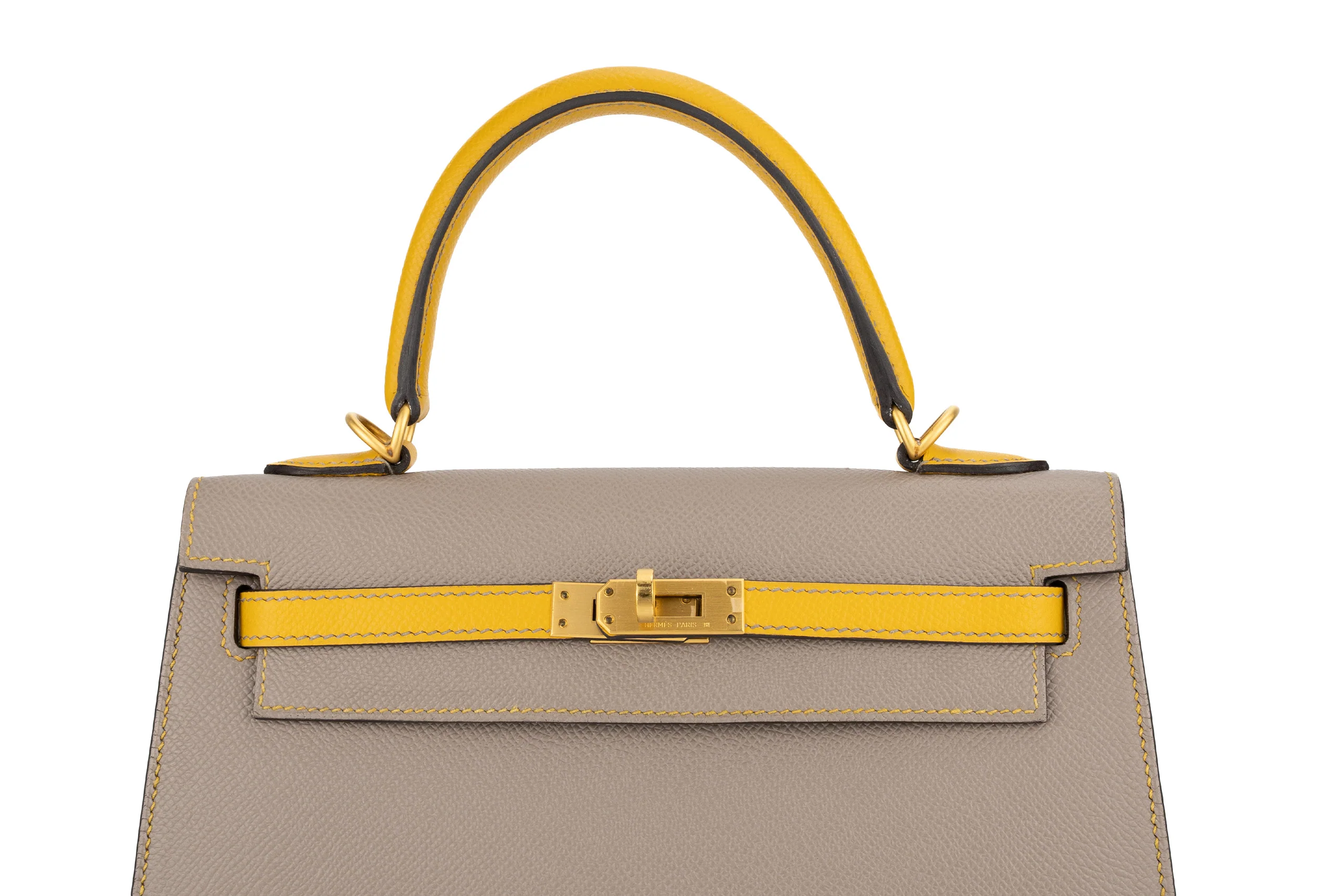 Hermès Kelly 25 HSS Epsom Gris Asphalte, Jaune Ambre BGHW - Image 7
