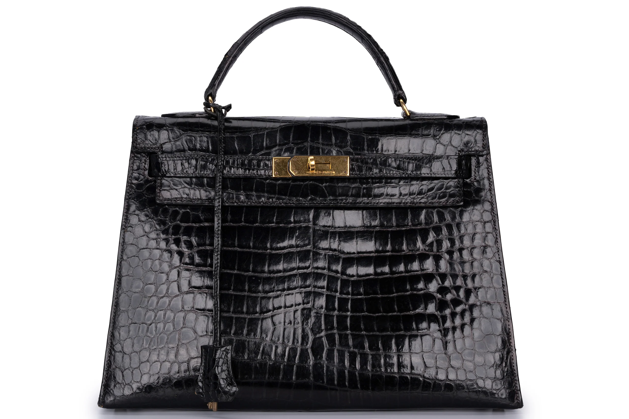 Hermés Kelly 32 Exotic Lisse Crocodile Black GHW