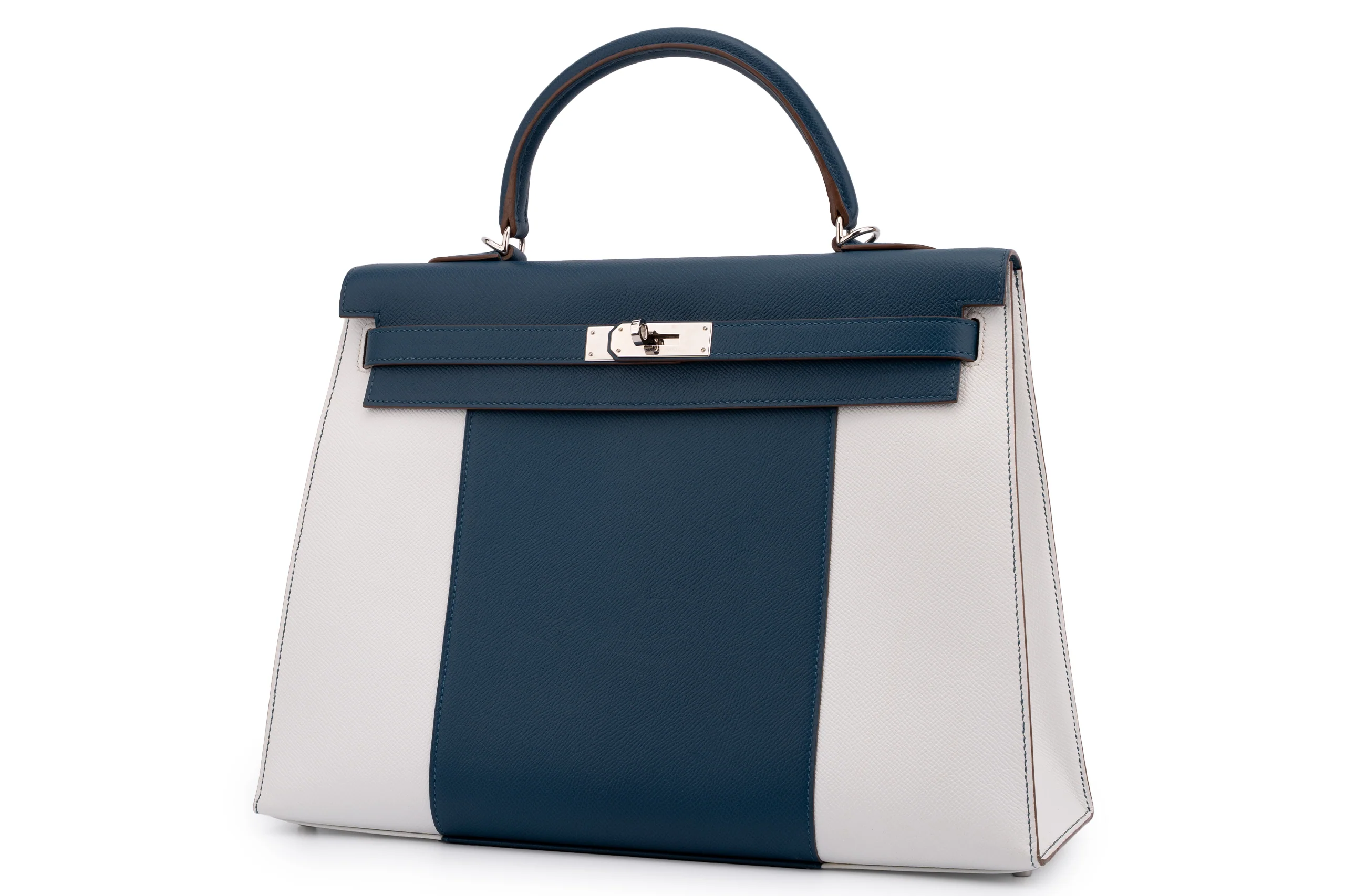 Hermès Kelly 35  Sellier Limited Edition	Epsom	Bi Colour White / Blue Thalassa	PHW - Image 2