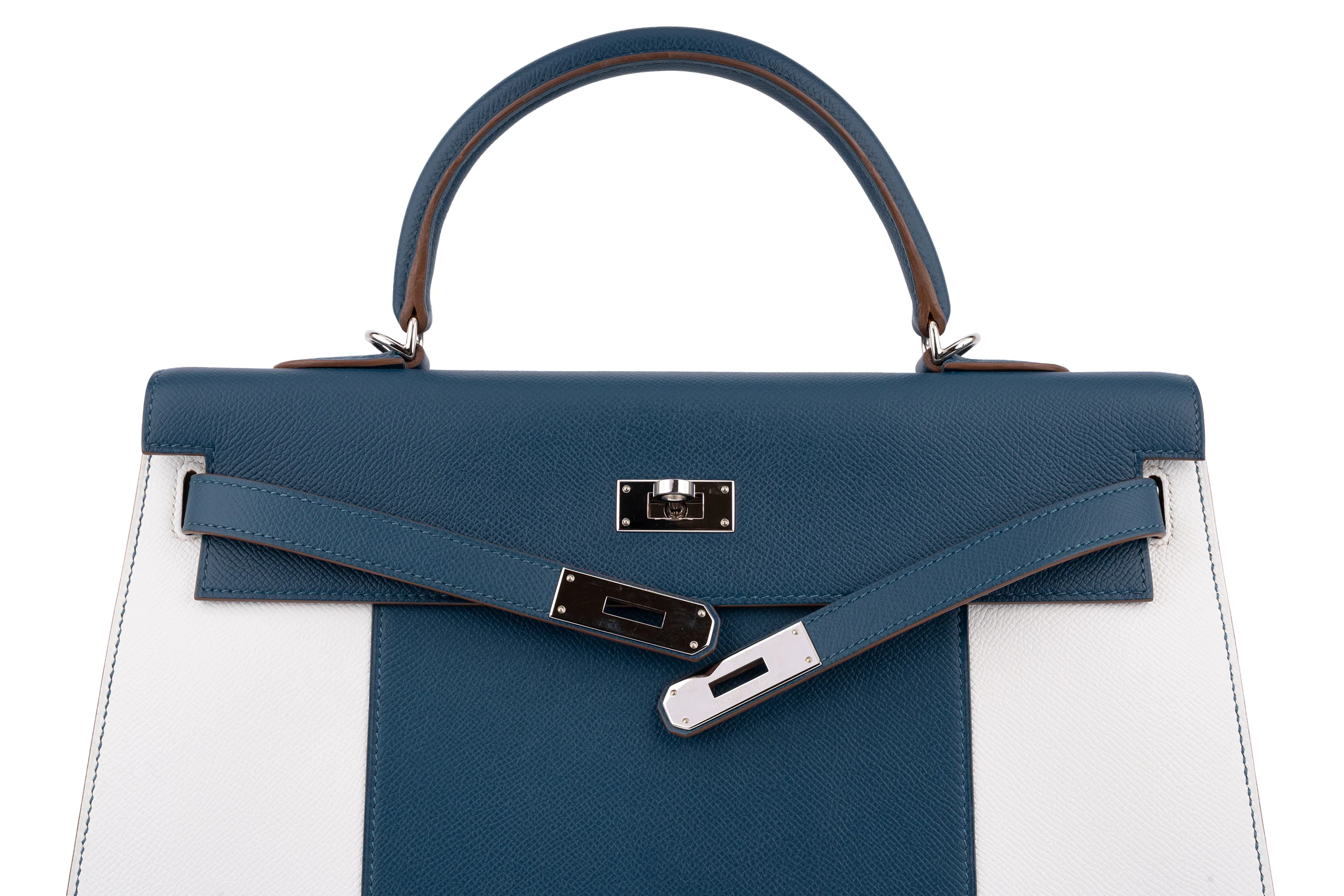 Hermès Kelly 35  Sellier Limited Edition	Epsom	Bi Colour White / Blue Thalassa	PHW - Image 8