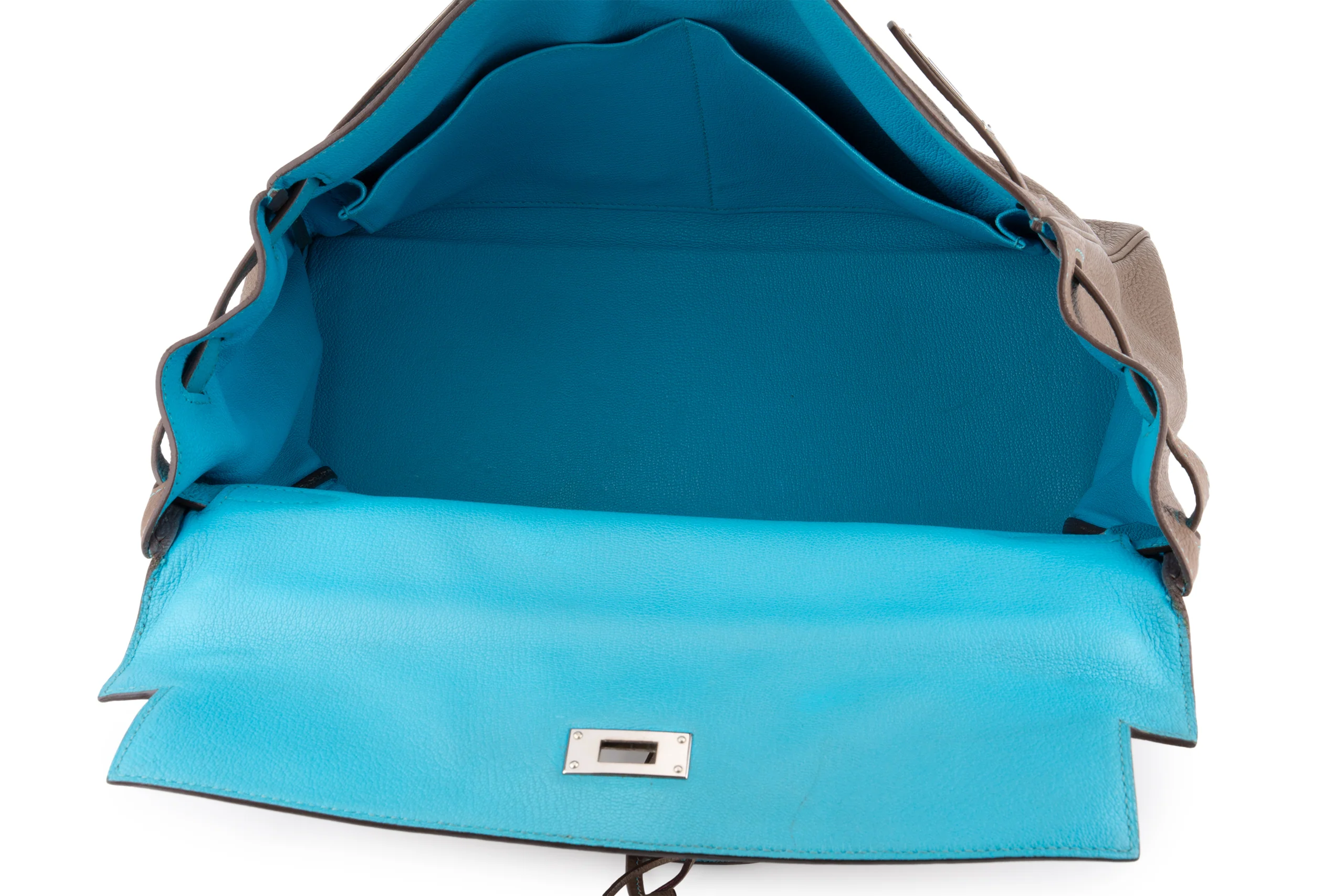 Hermès Kelly 35		 Togo 	Etoupe Verso Bleu Izmir 	PHW - Image 10