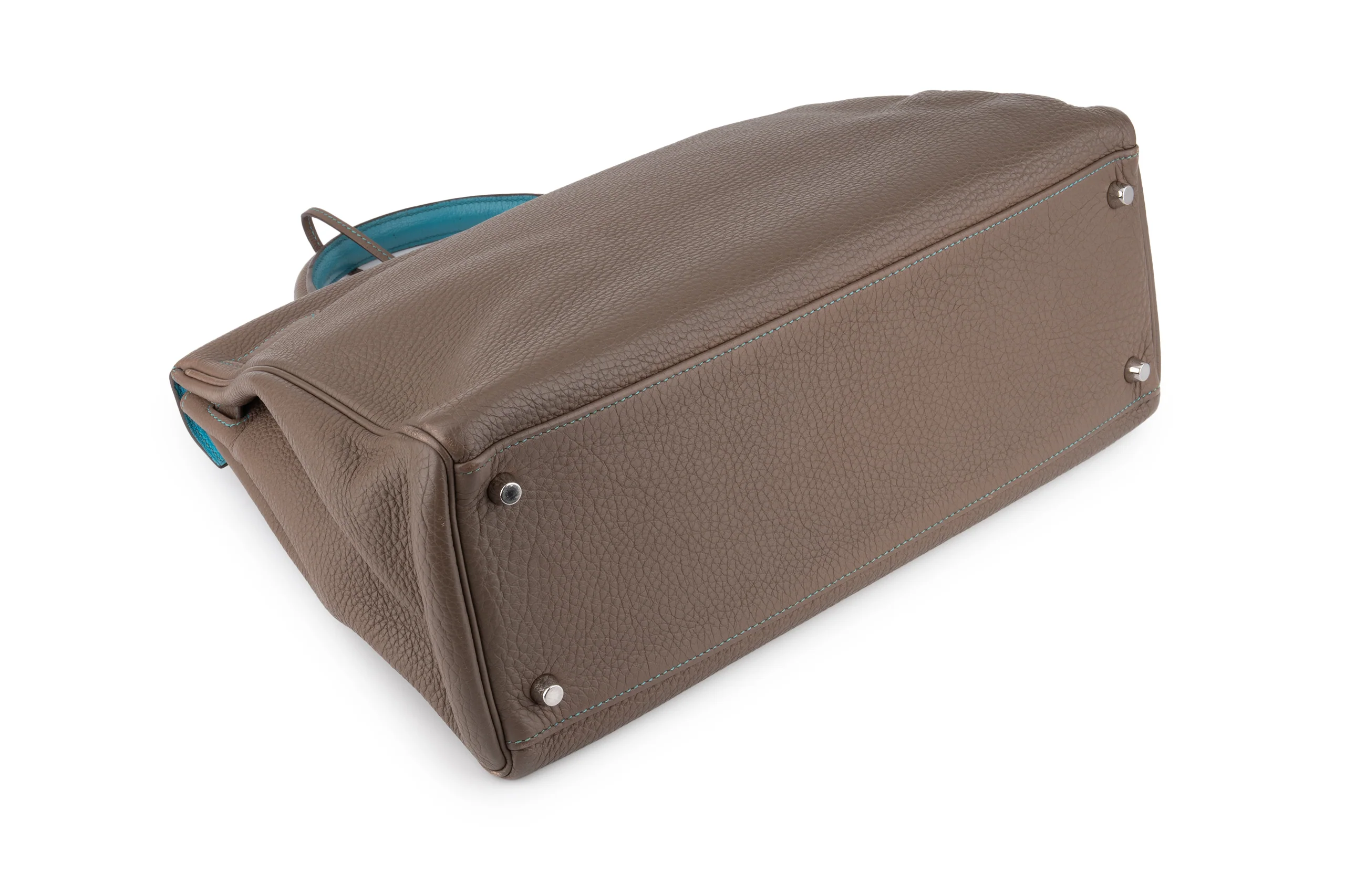 Hermès Kelly 35		 Togo 	Etoupe Verso Bleu Izmir 	PHW - Image 14