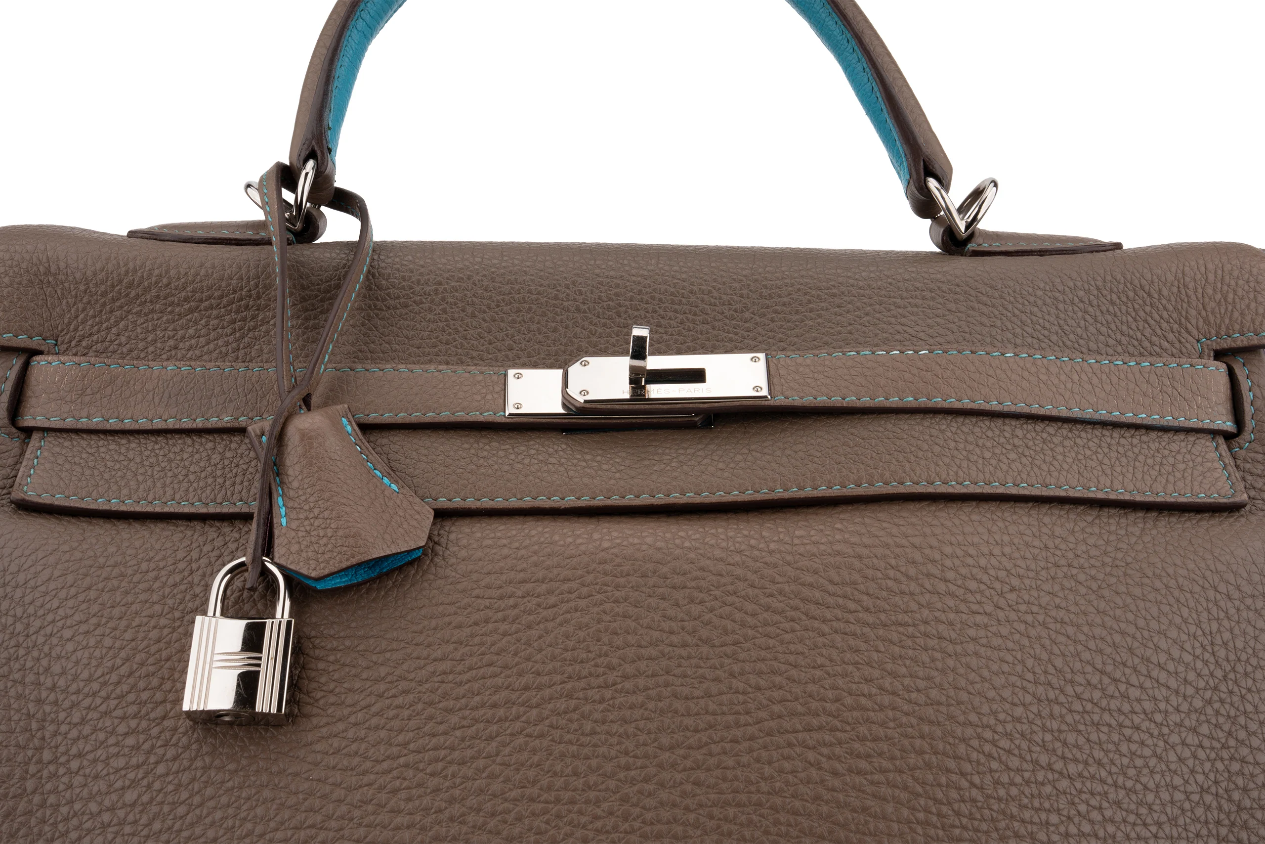 Hermès Kelly 35		 Togo 	Etoupe Verso Bleu Izmir 	PHW - Image 7