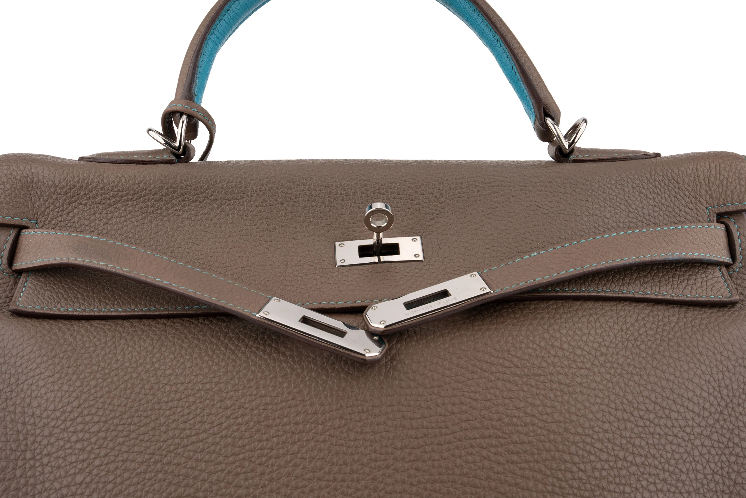Hermès Kelly 35		 Togo 	Etoupe Verso Bleu Izmir 	PHW - Image 8