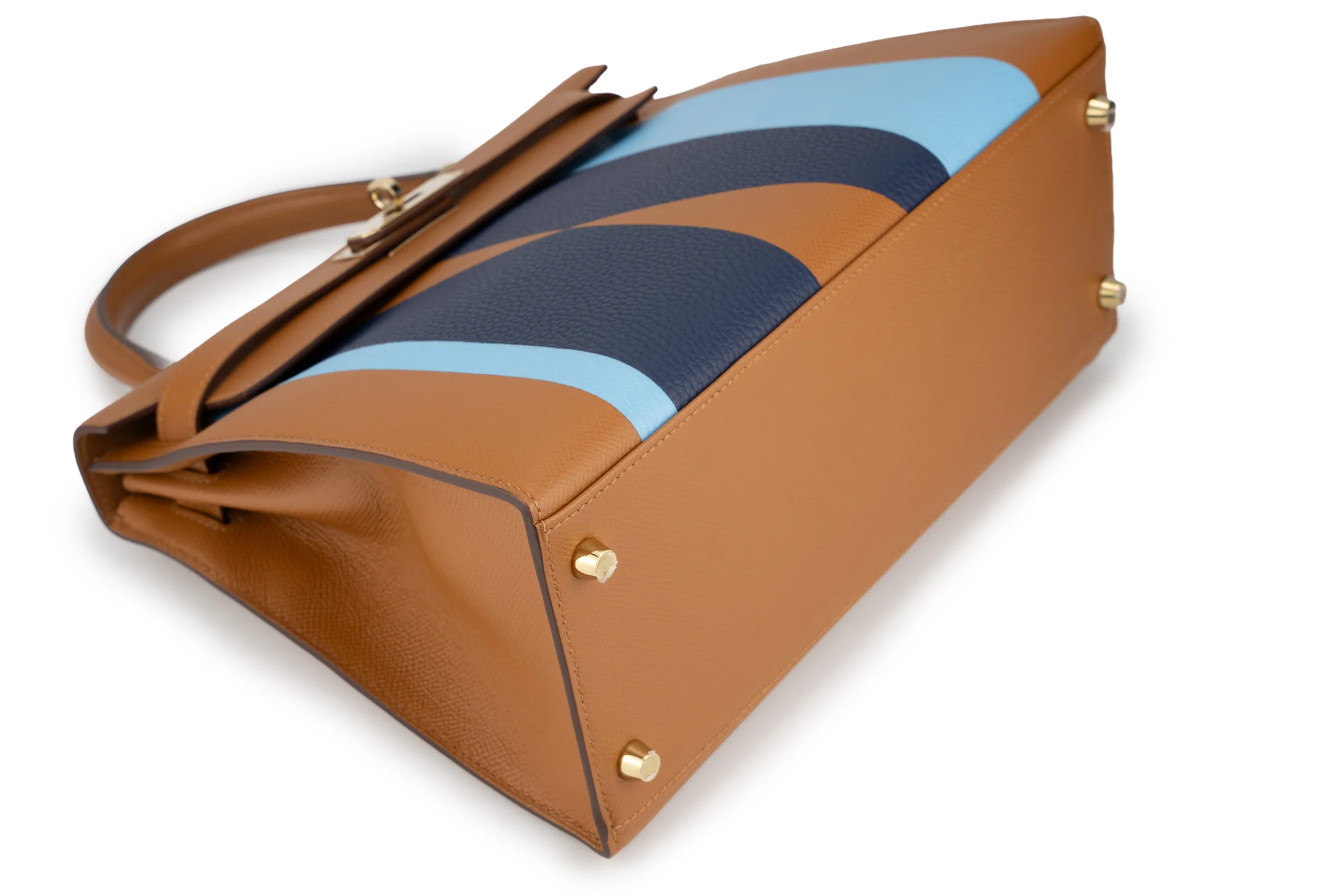 Hermès Kelly Graphie 28 Hss “Epsom,Clemence, Chevre” “Bronze Dore, Bleu Saphir,Celeste” PBHW - Image 11