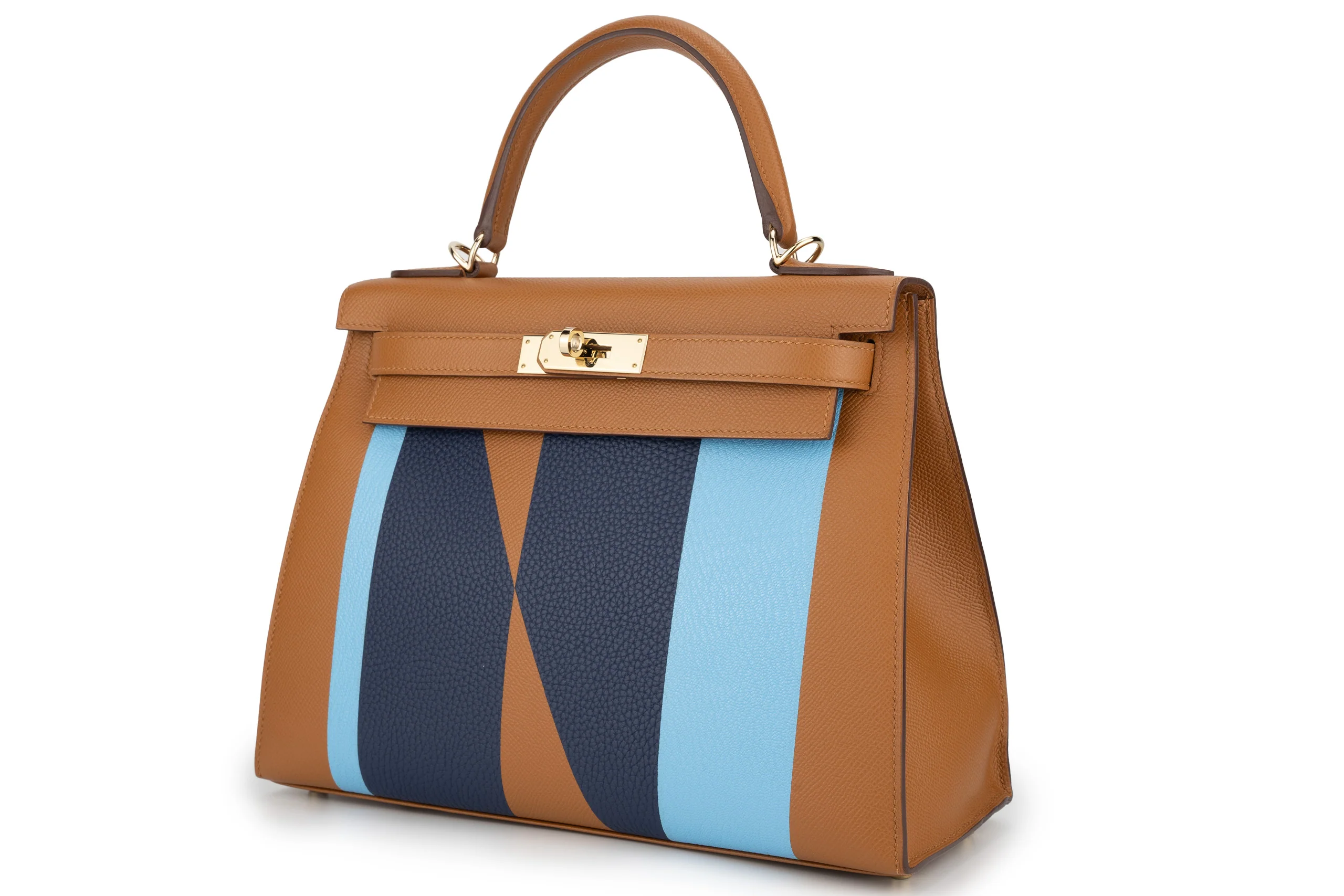 Hermès Kelly Graphie 28 Hss “Epsom,Clemence, Chevre” “Bronze Dore, Bleu Saphir,Celeste” PBHW - Image 2