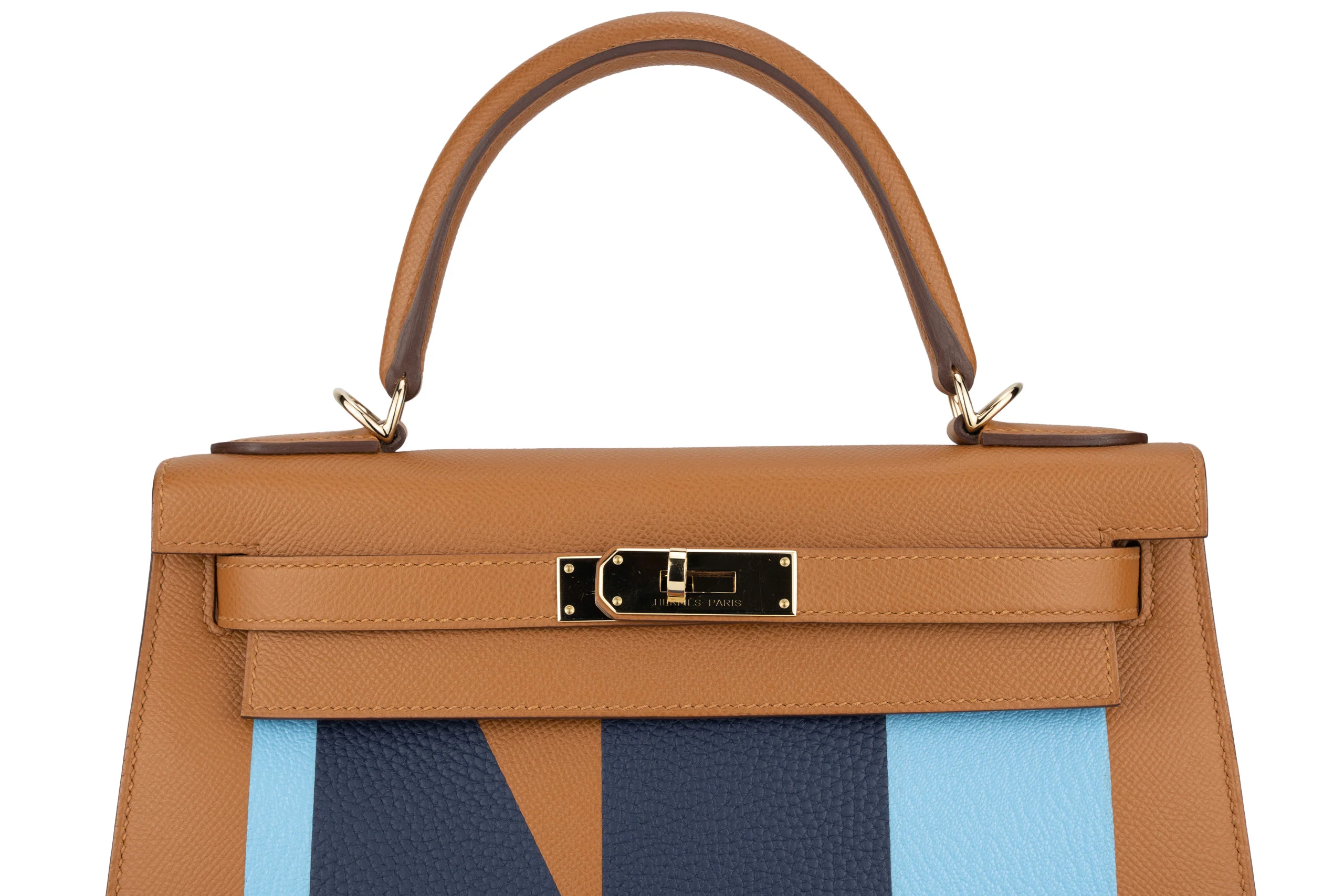 Hermès Kelly Graphie 28 Hss “Epsom,Clemence, Chevre” “Bronze Dore, Bleu Saphir,Celeste” PBHW - Image 7