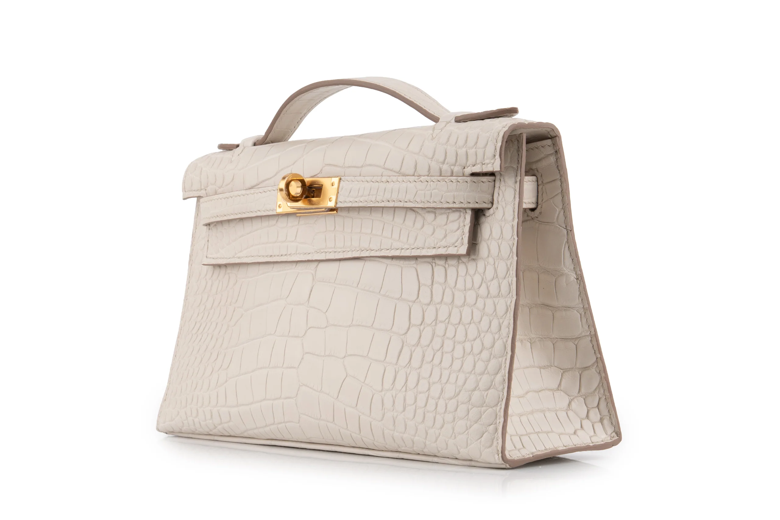 Hermès Kelly Pochette Matte Alligator Mississippian Beton GHW - Image 2
