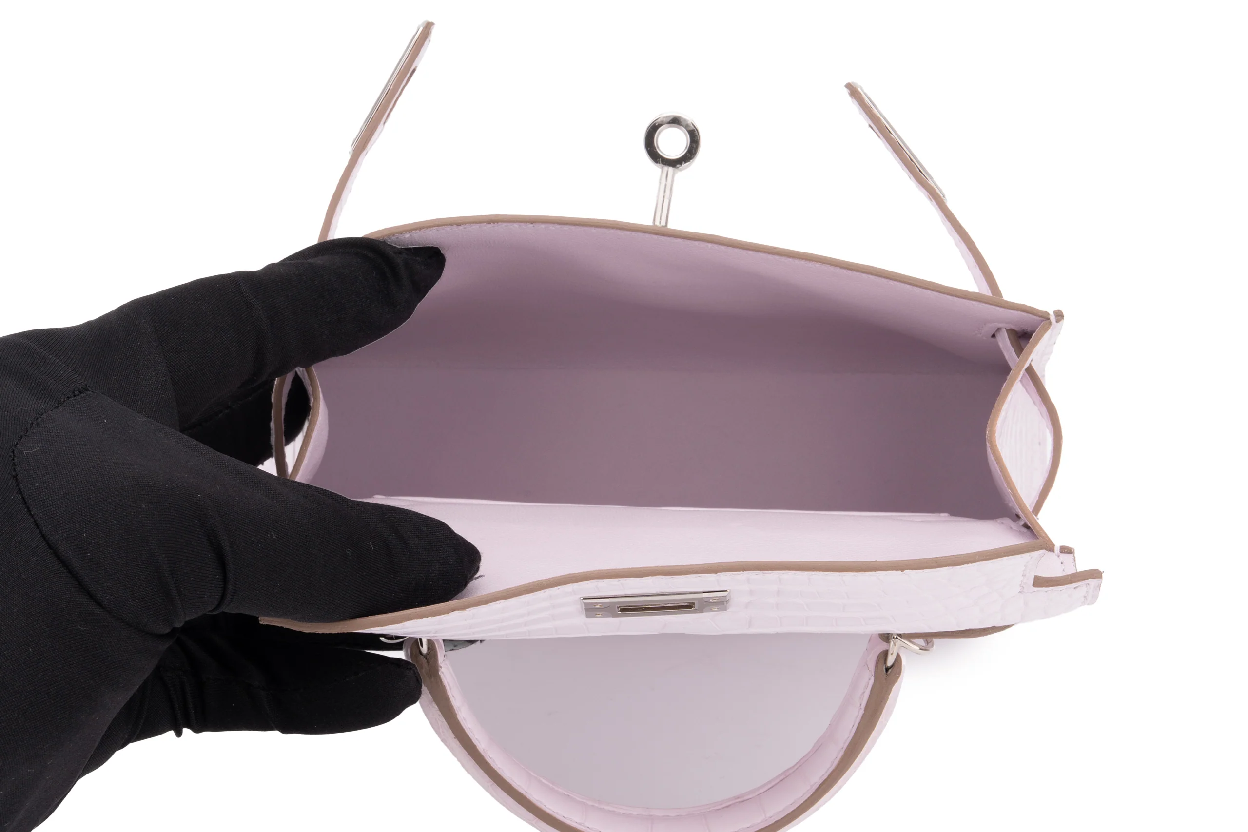 Hermès Mini Kelly		Alligator 	Mississippiensis Boreal Satin Mauve Pale	PHW - Image 10