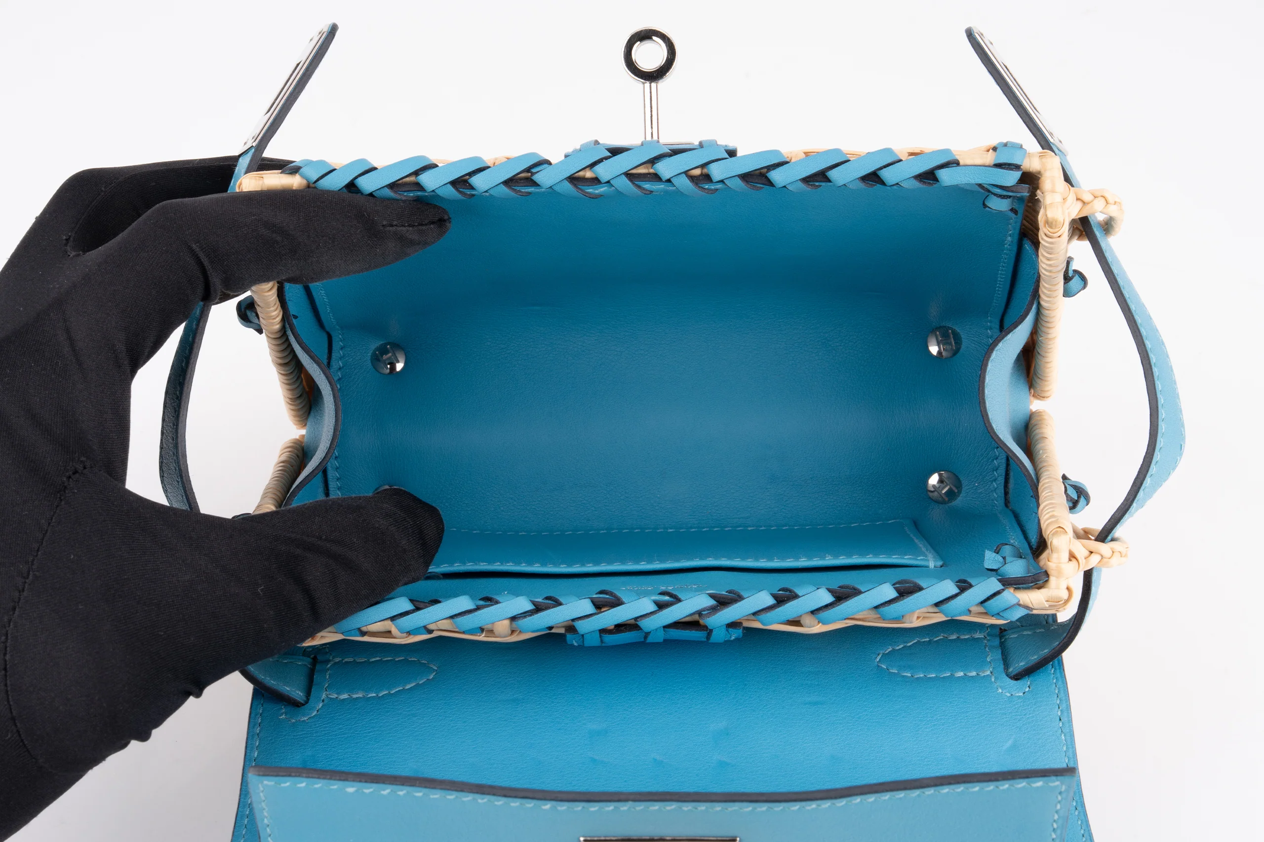 Hermès Mini Kelly Blue Du Nord Picnic 	PHW - Image 10