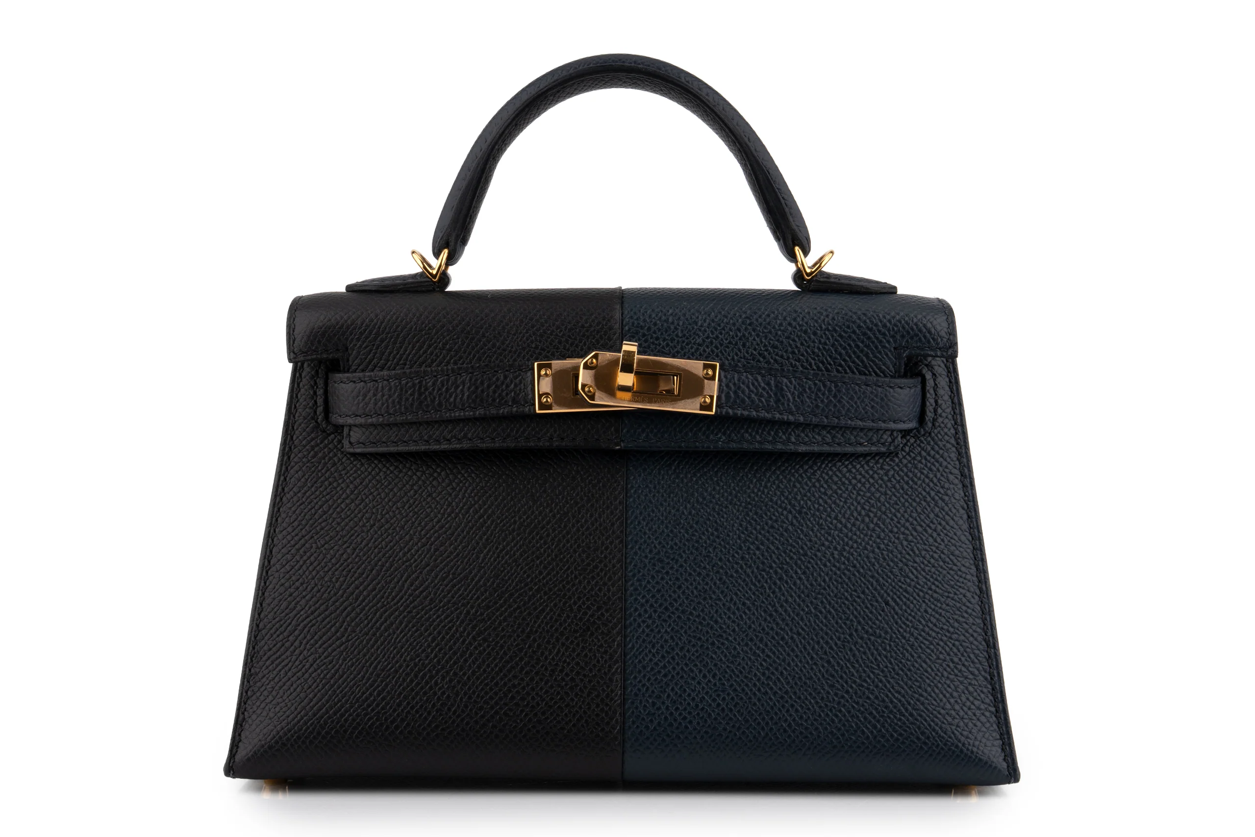 Hermès Mini Kelly Casaque Bleu Indigo / Noir Verso Rouge GHW