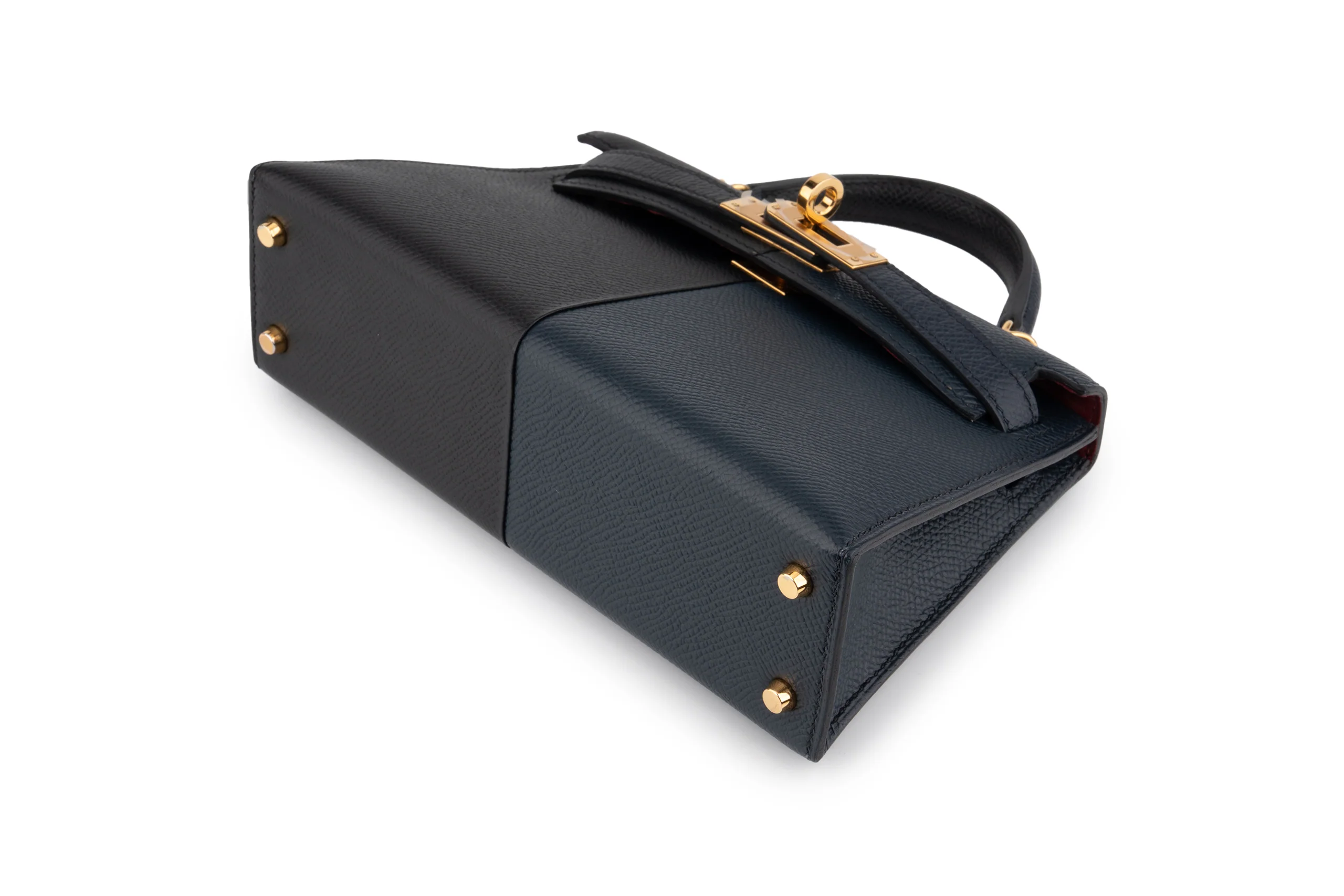 Hermès Mini Kelly Casaque Bleu Indigo / Noir Verso Rouge GHW - Image 10