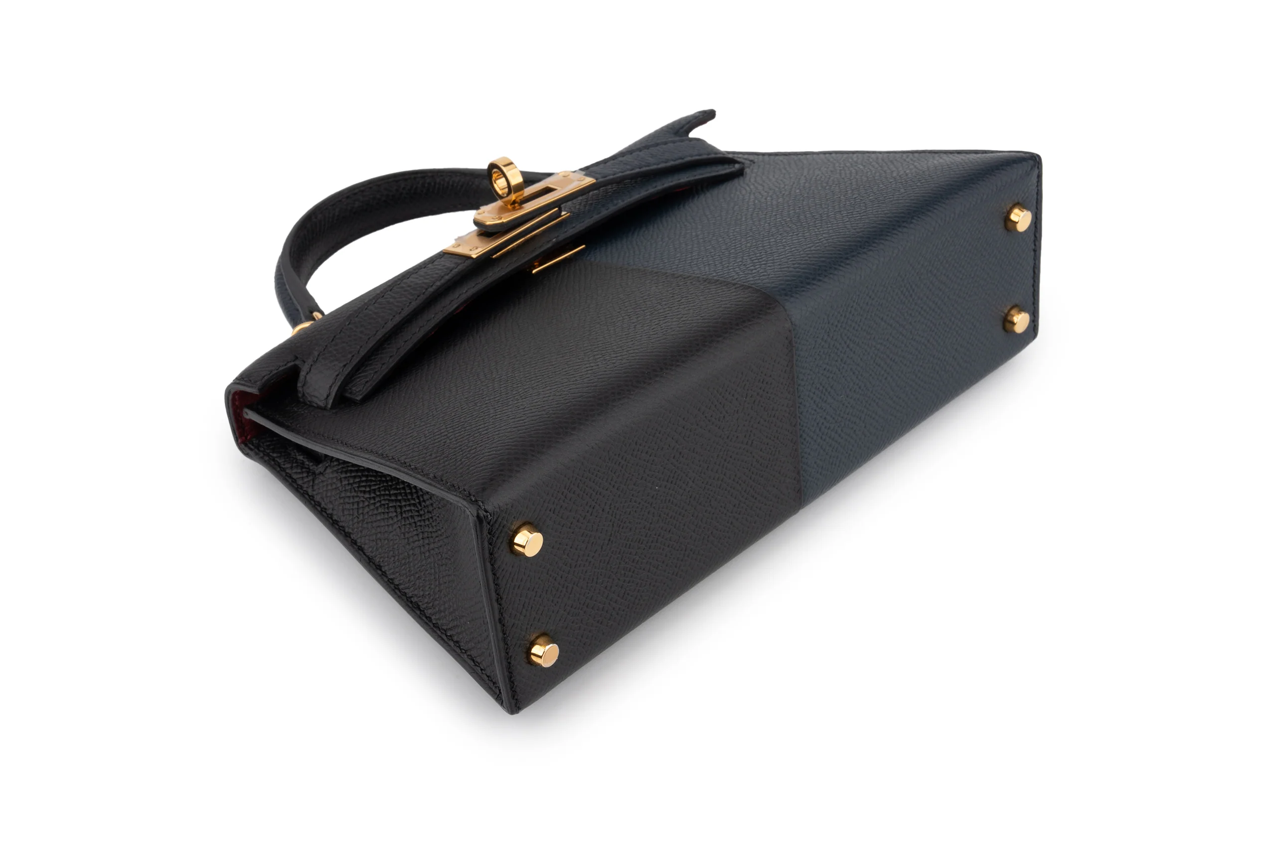 Hermès Mini Kelly Casaque Bleu Indigo / Noir Verso Rouge GHW - Image 11