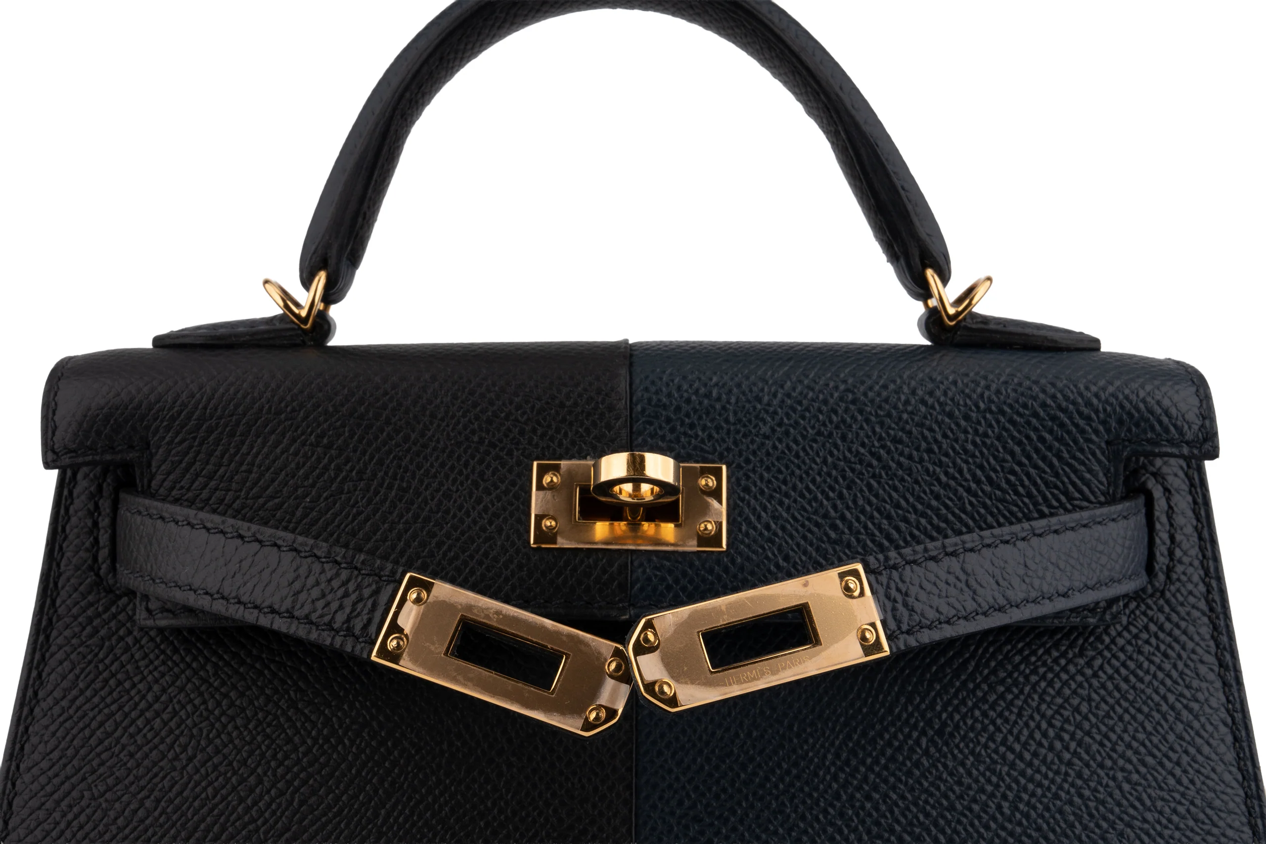 Hermès Mini Kelly Casaque Bleu Indigo / Noir Verso Rouge GHW - Image 13
