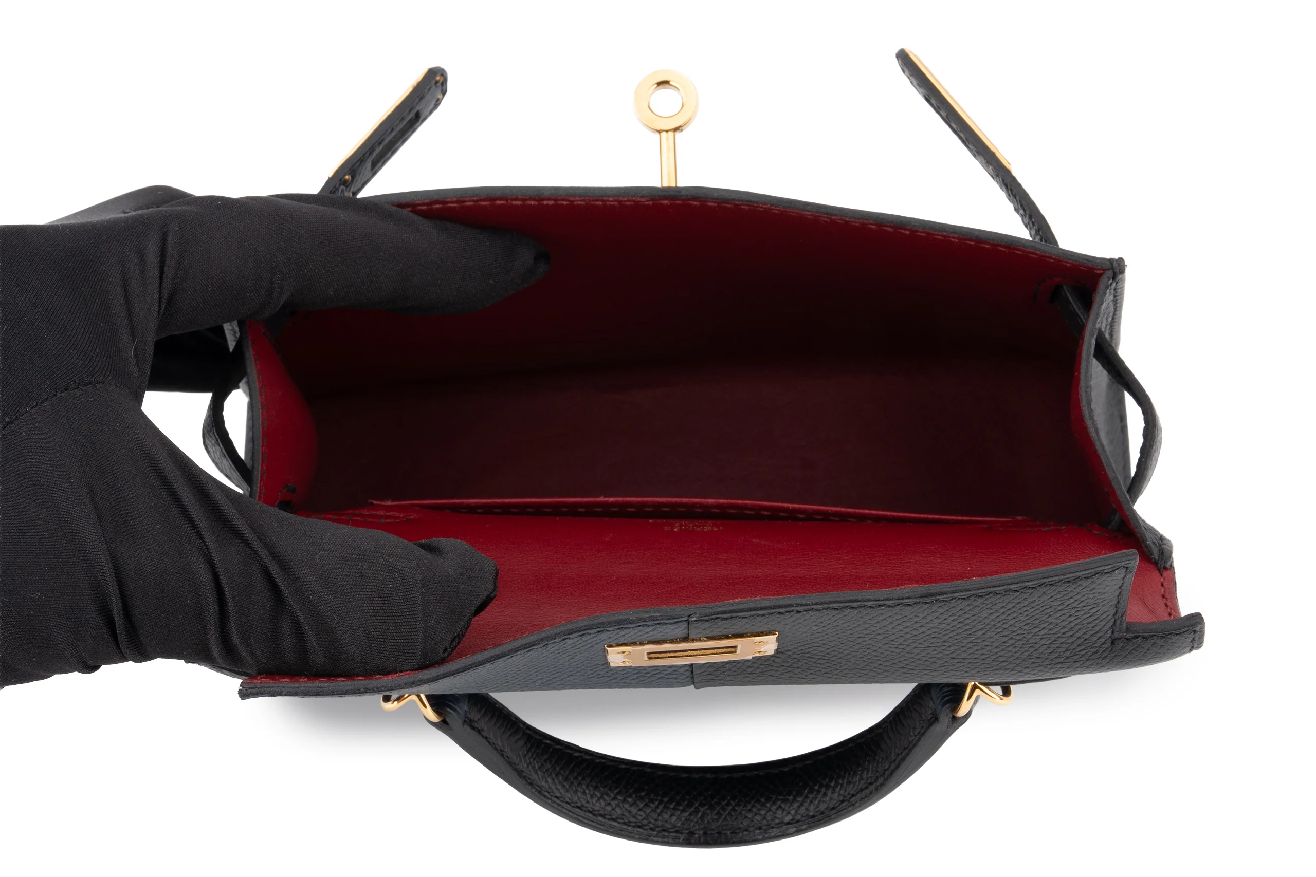Hermès Mini Kelly Casaque Bleu Indigo / Noir Verso Rouge GHW - Image 9