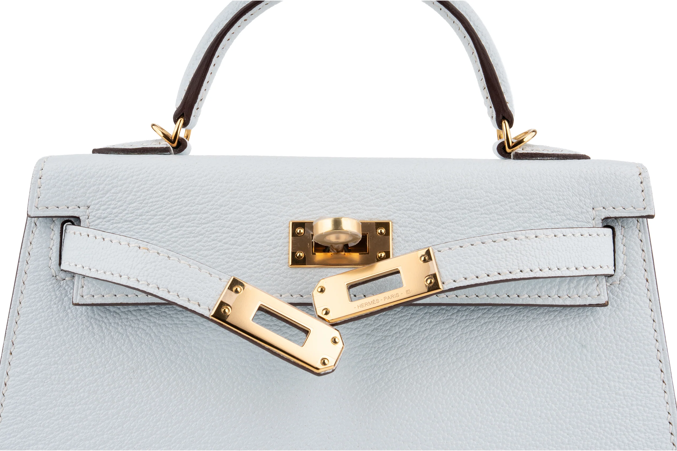 Hermès Mini Kelly Chevre Bleu Brume GHW - Image 12