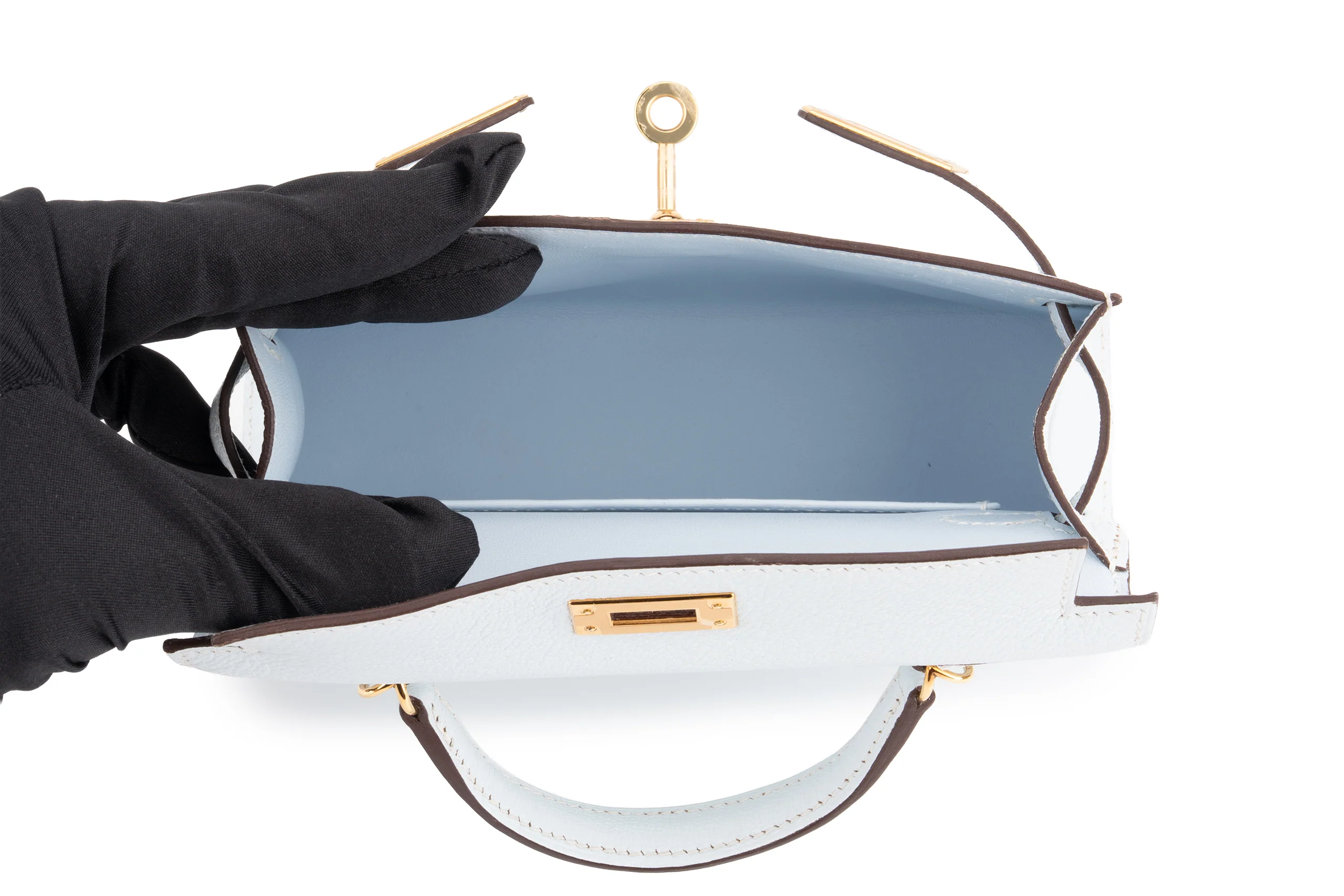 Hermès Mini Kelly Chevre Bleu Brume GHW - Image 13