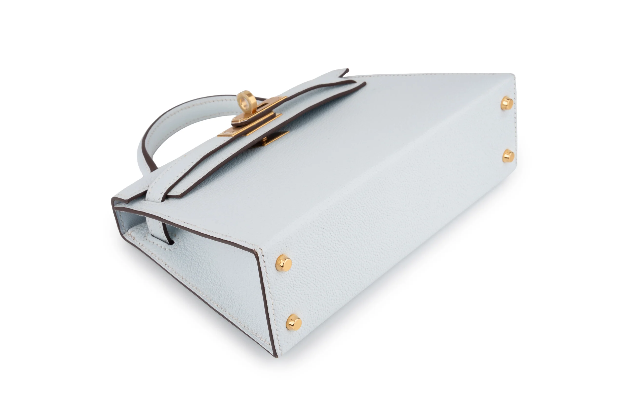 Hermès Mini Kelly Chevre Bleu Brume GHW - Image 14