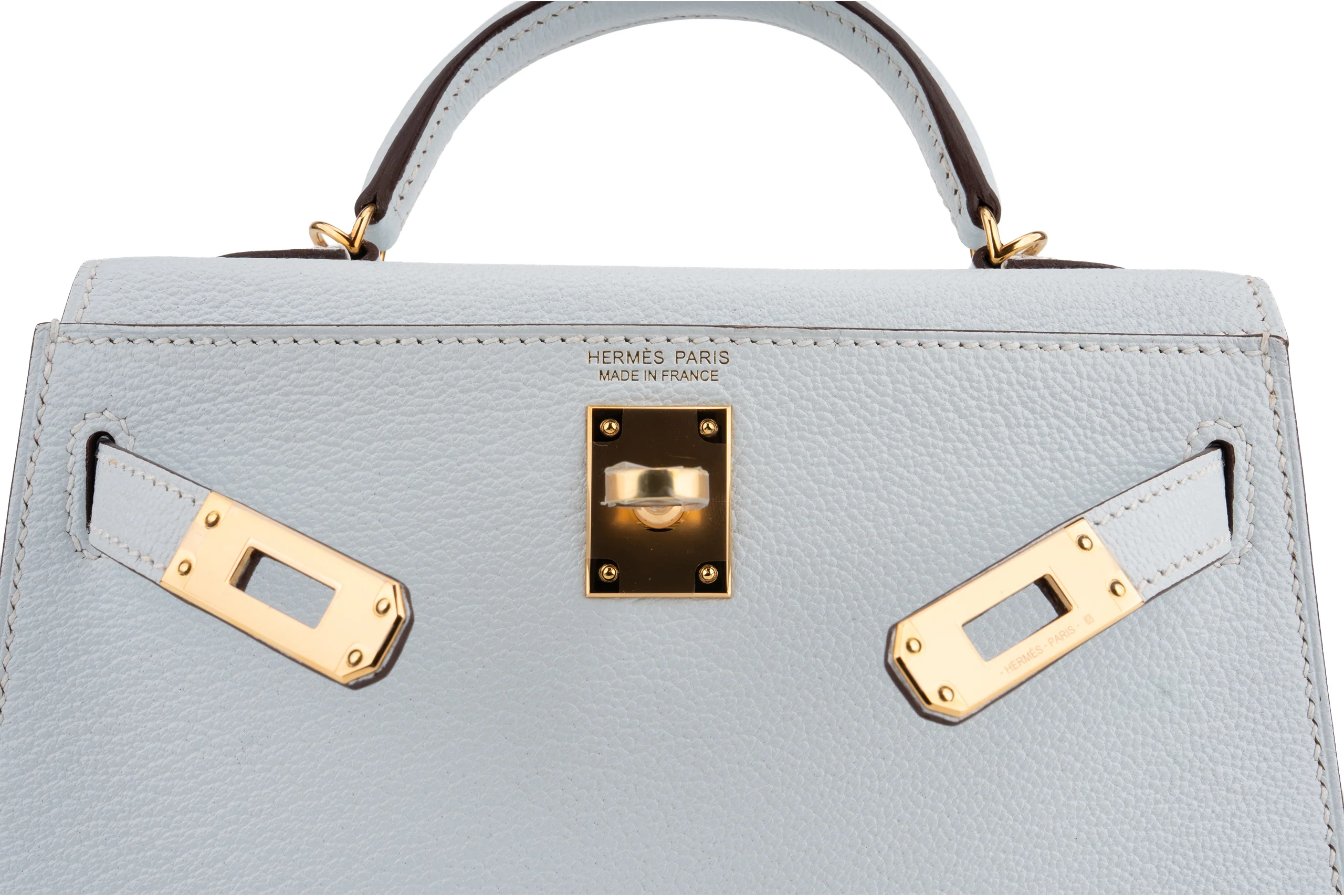 Hermès Mini Kelly Chevre Bleu Brume GHW - Image 4