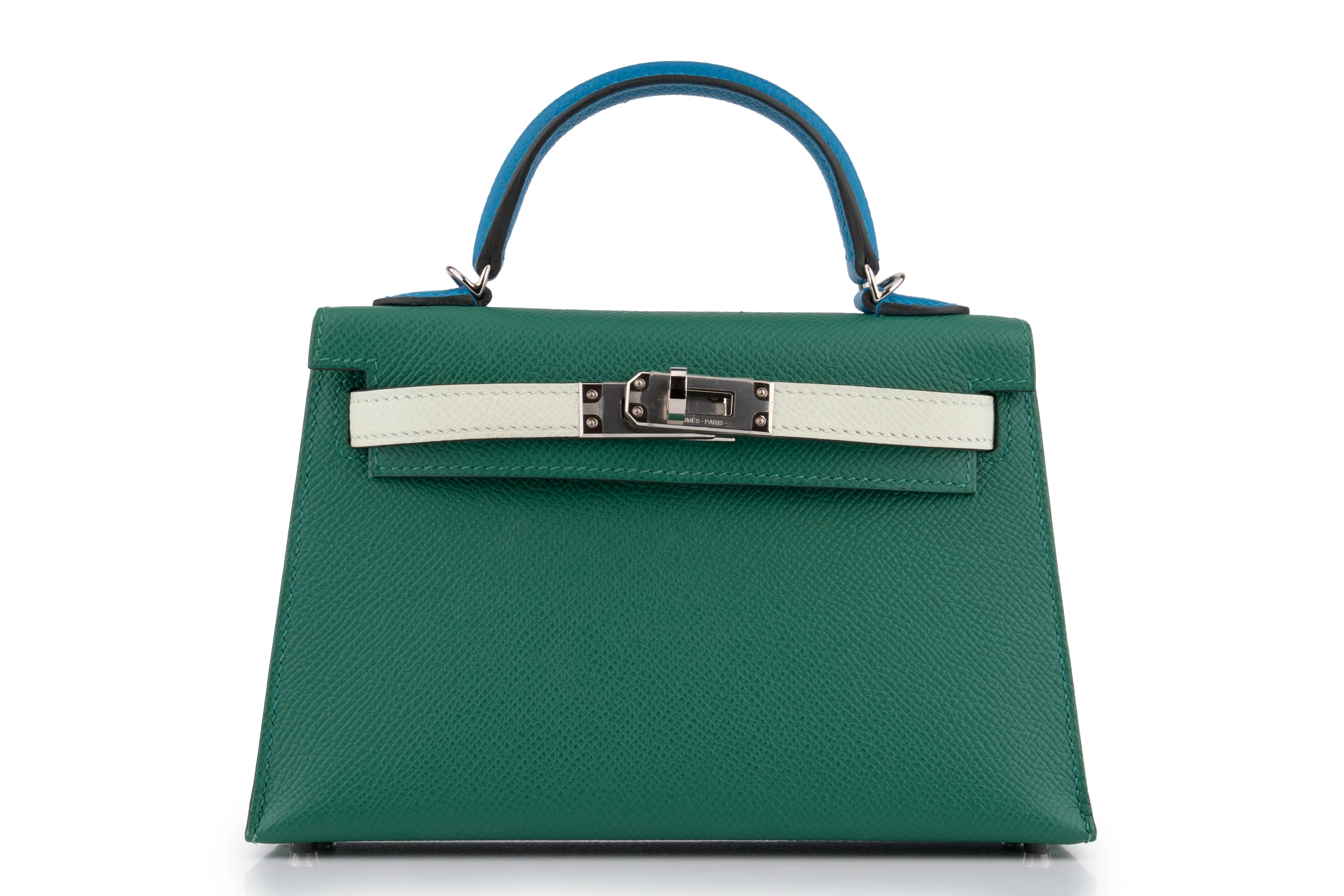 Hermès Mini Kelly Epsom Tri Colour Vert Vertigo / Vert Fizz / Bleu Frida PHW