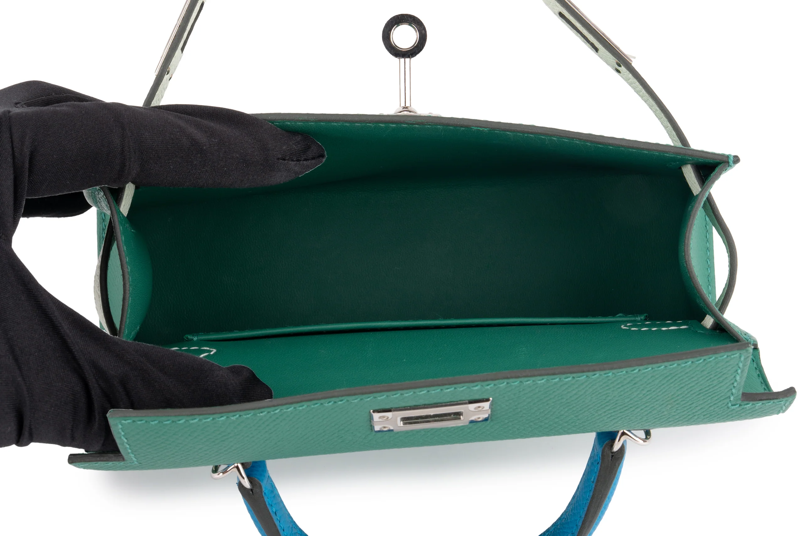 Hermès Mini Kelly Epsom Tri Colour Vert Vertigo / Vert Fizz / Bleu Frida PHW - Image 10