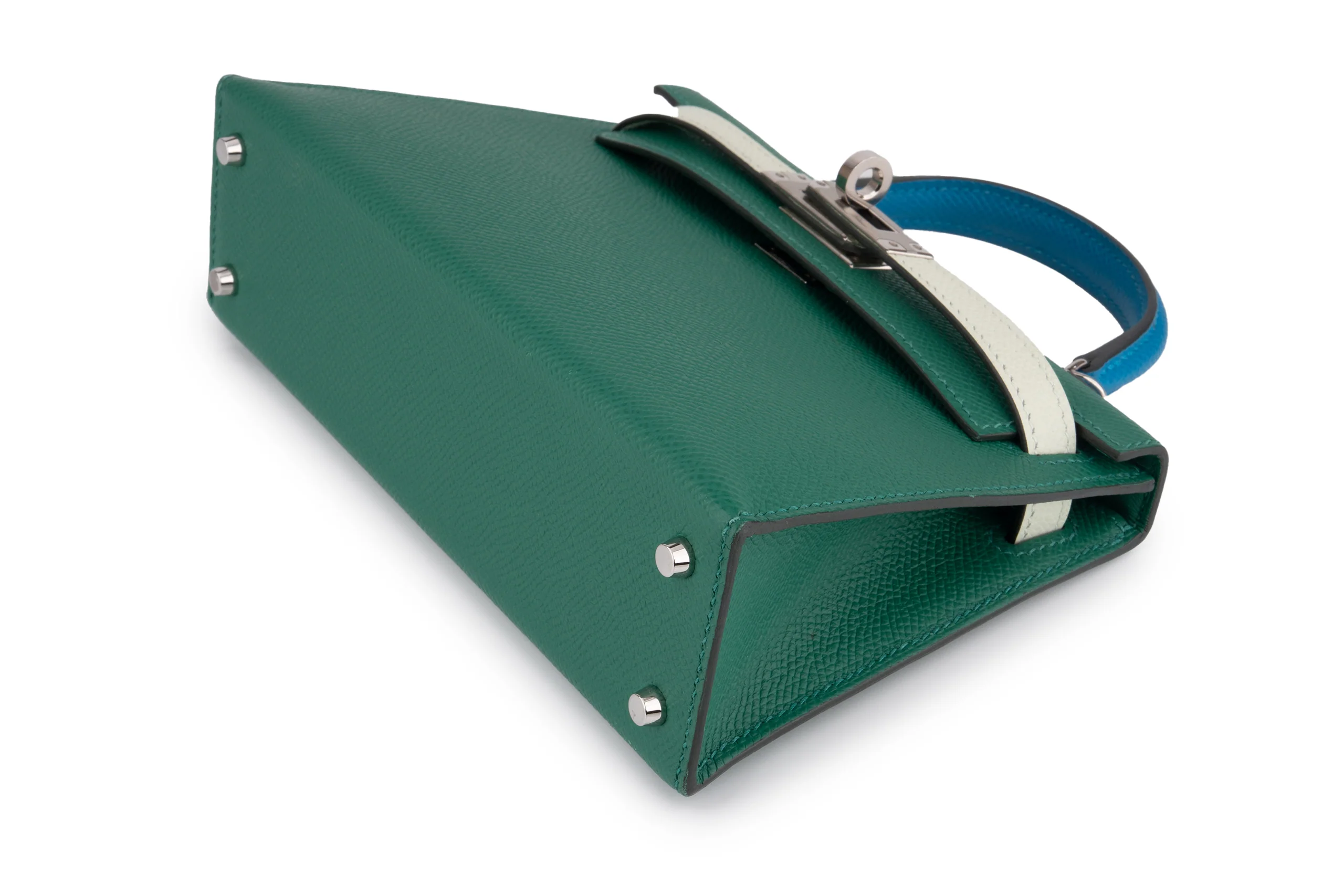 Hermès Mini Kelly Epsom Tri Colour Vert Vertigo / Vert Fizz / Bleu Frida PHW - Image 11