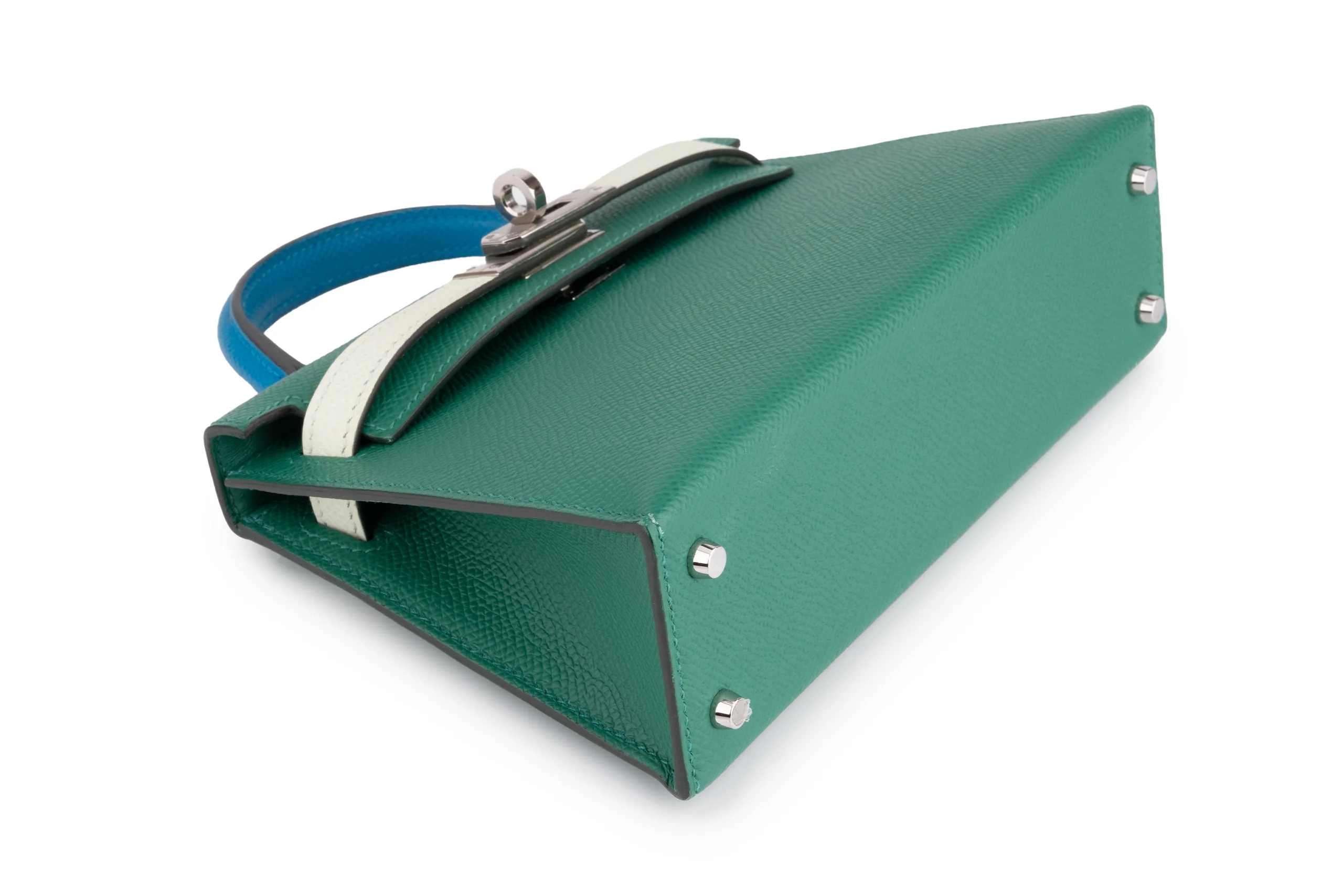 Hermès Mini Kelly Epsom Tri Colour Vert Vertigo / Vert Fizz / Bleu Frida PHW - Image 12