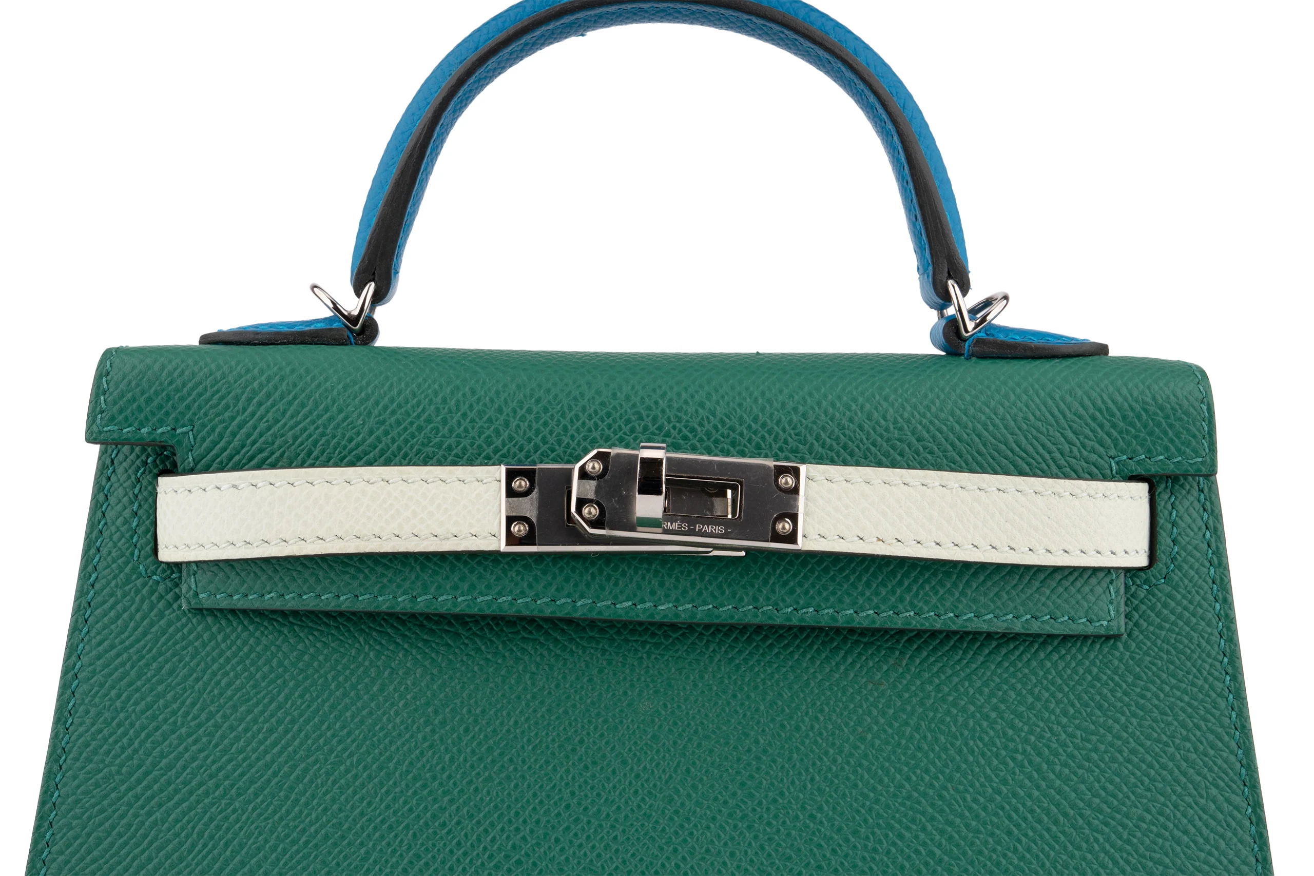Hermès Mini Kelly Epsom Tri Colour Vert Vertigo / Vert Fizz / Bleu Frida PHW - Image 7