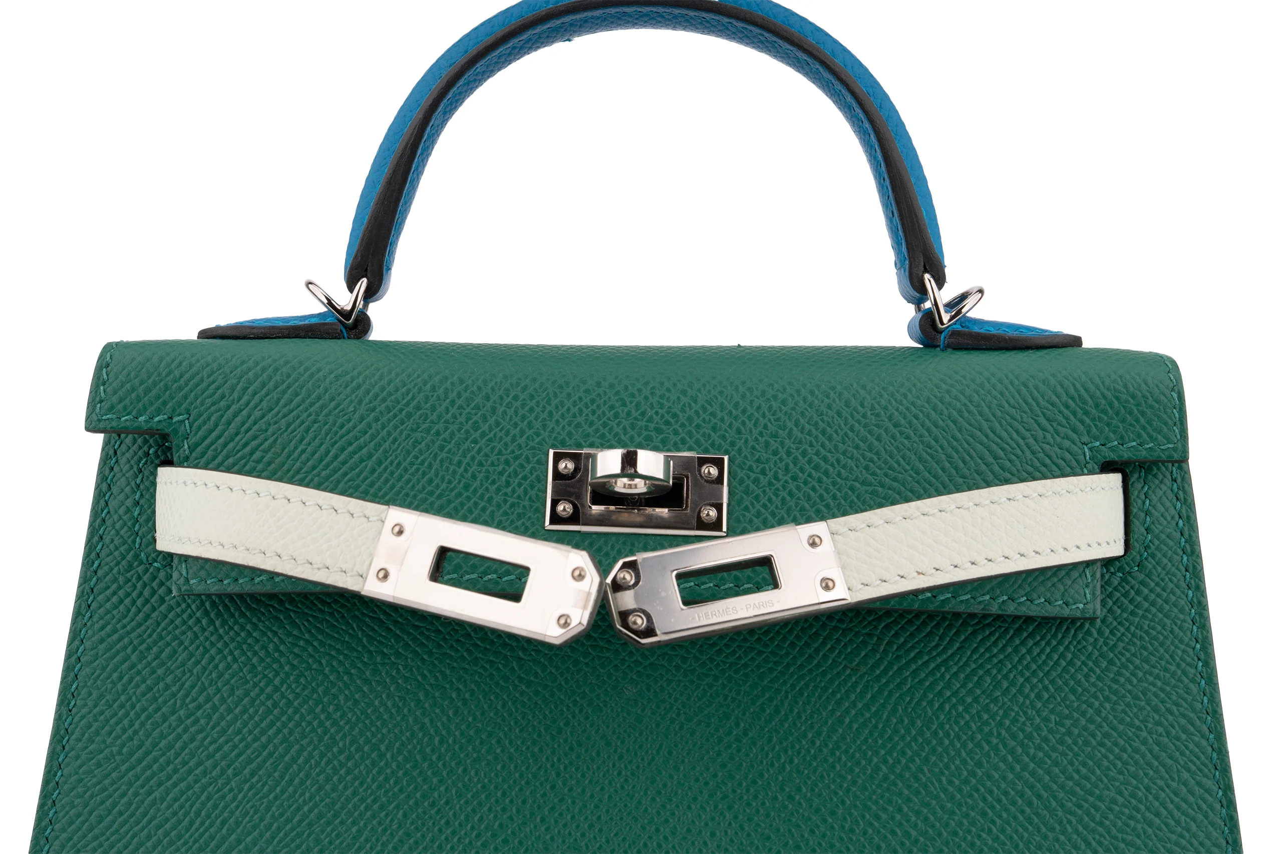 Hermès Mini Kelly Epsom Tri Colour Vert Vertigo / Vert Fizz / Bleu Frida PHW - Image 8