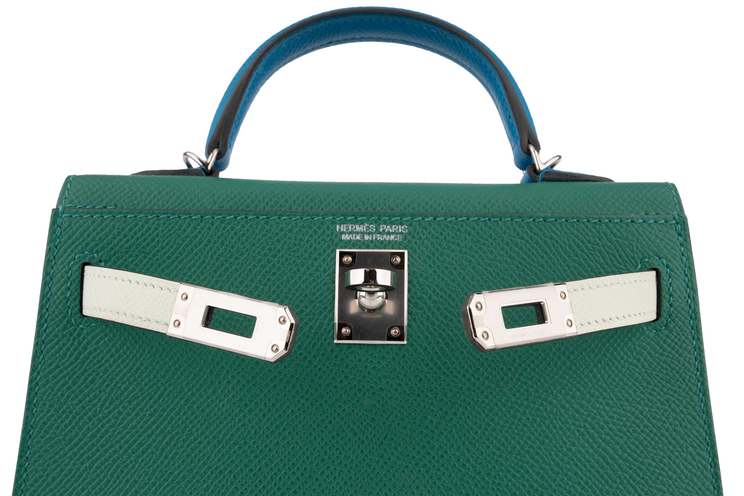 Hermès Mini Kelly Epsom Tri Colour Vert Vertigo / Vert Fizz / Bleu Frida PHW - Image 9
