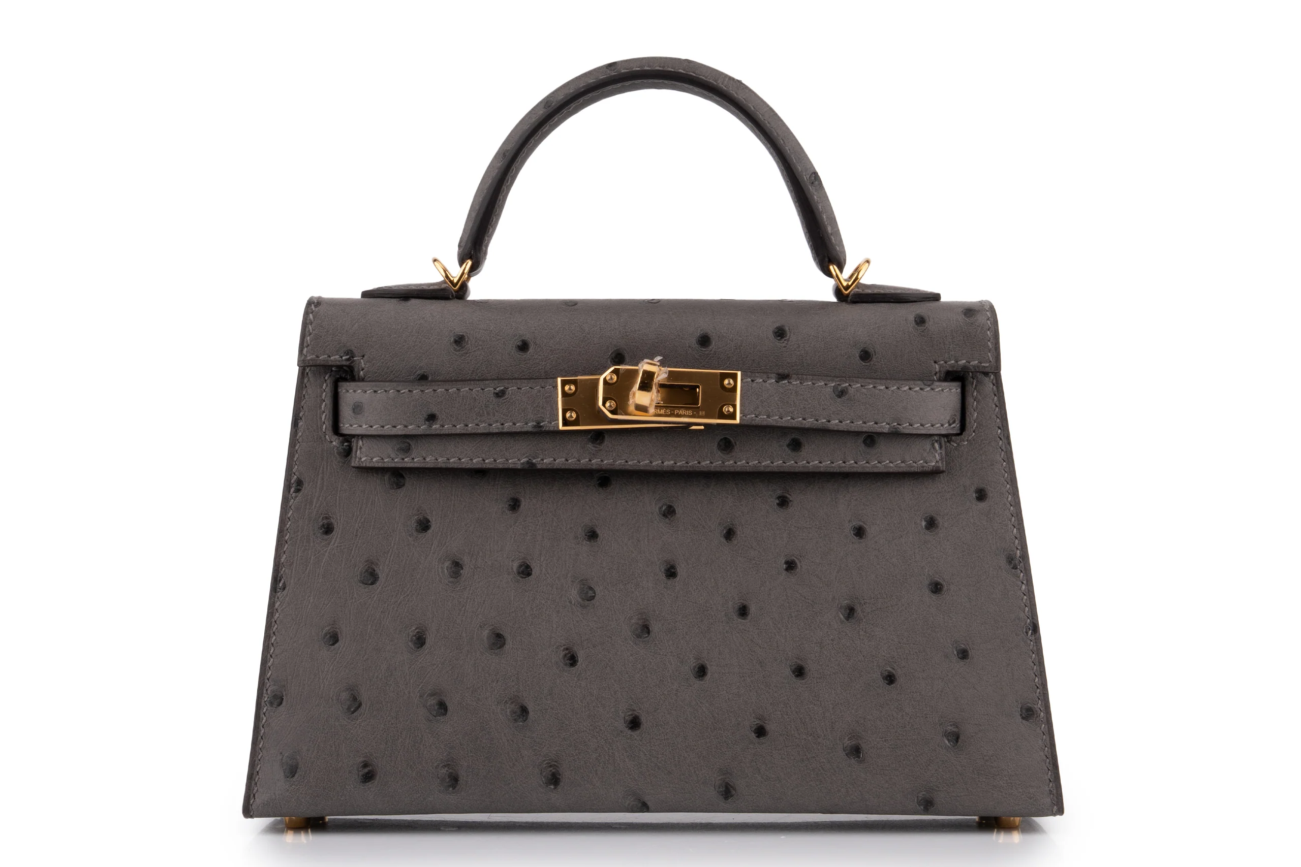 Hermès Mini Kelly Ostrich Gris GHW