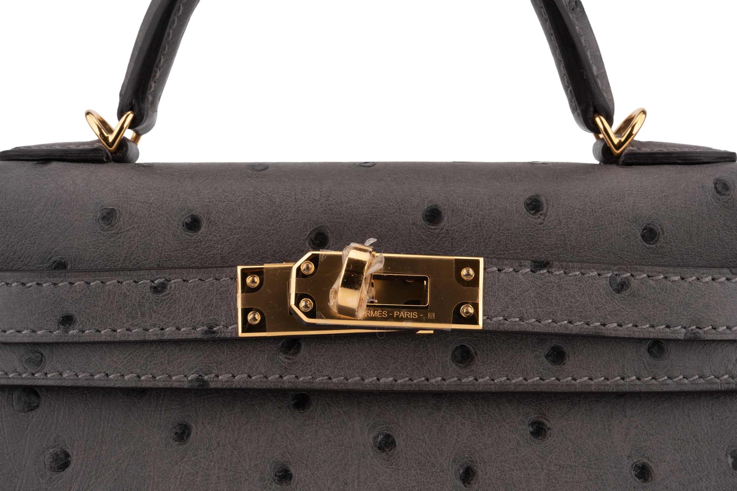 Hermès Mini Kelly Ostrich Gris GHW - Image 10