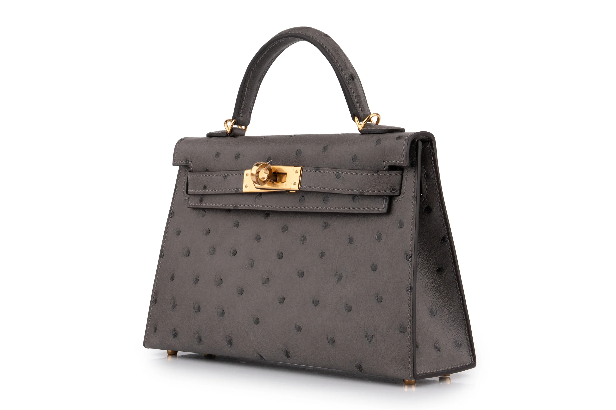 Hermès Mini Kelly Ostrich Gris GHW - Image 2