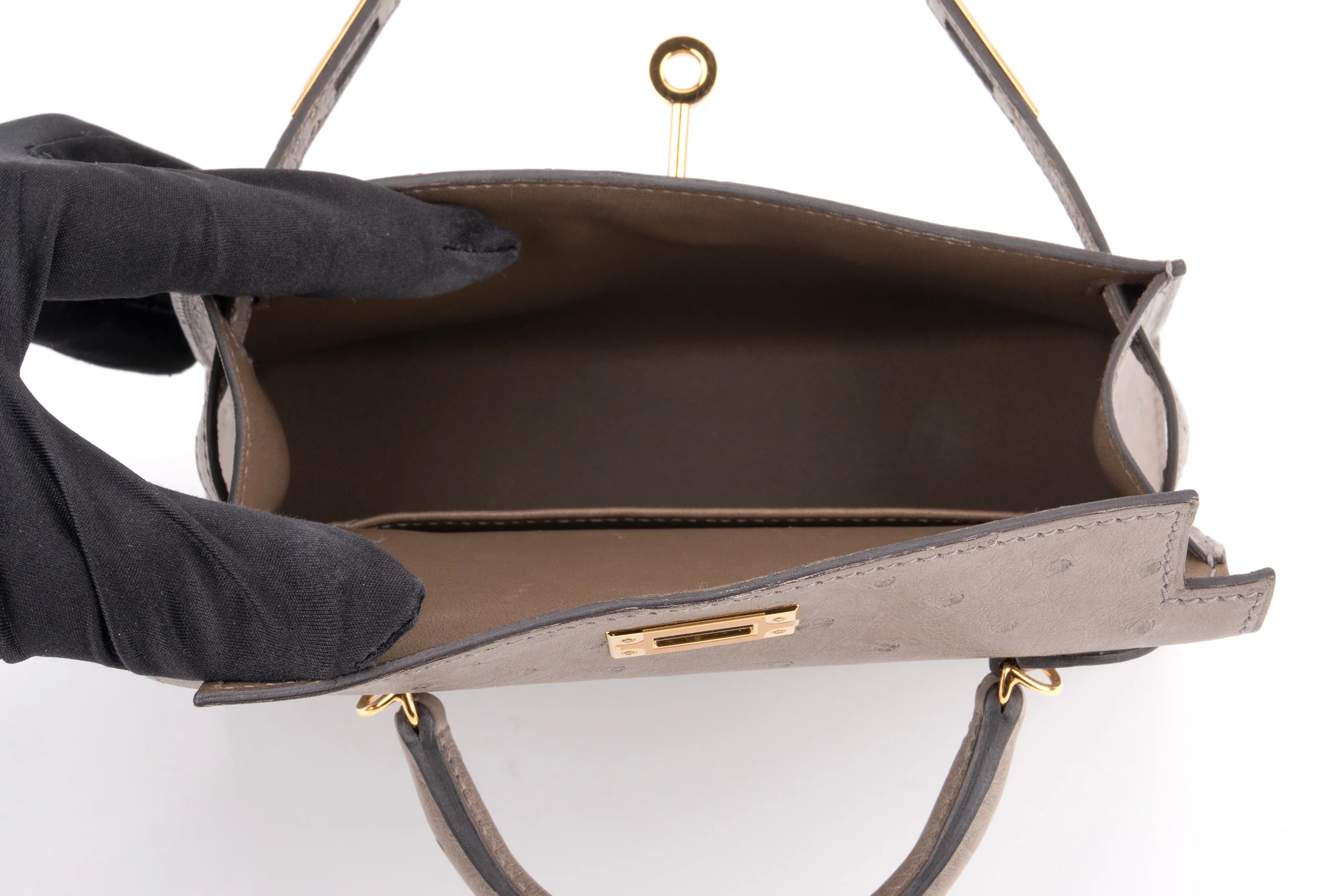 Hermès Mini Kelly		Ostrich 	Gris Meyer 	GHW - Image 11