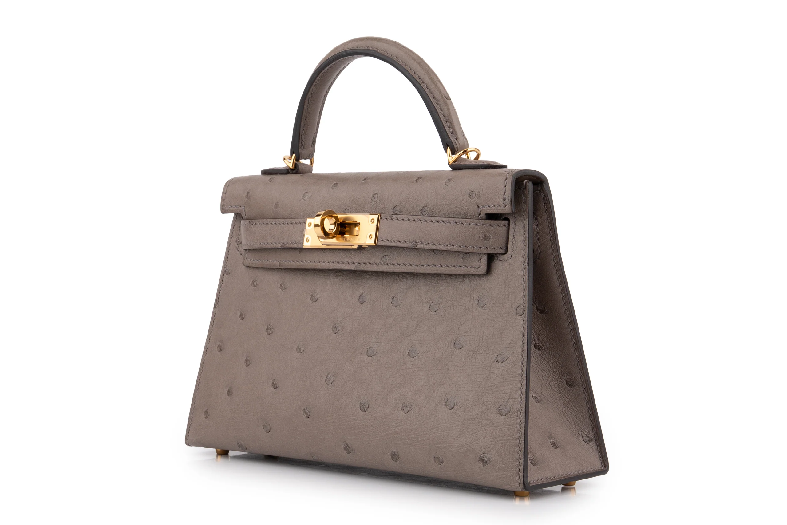 Hermès Mini Kelly		Ostrich 	Gris Meyer 	GHW - Image 2