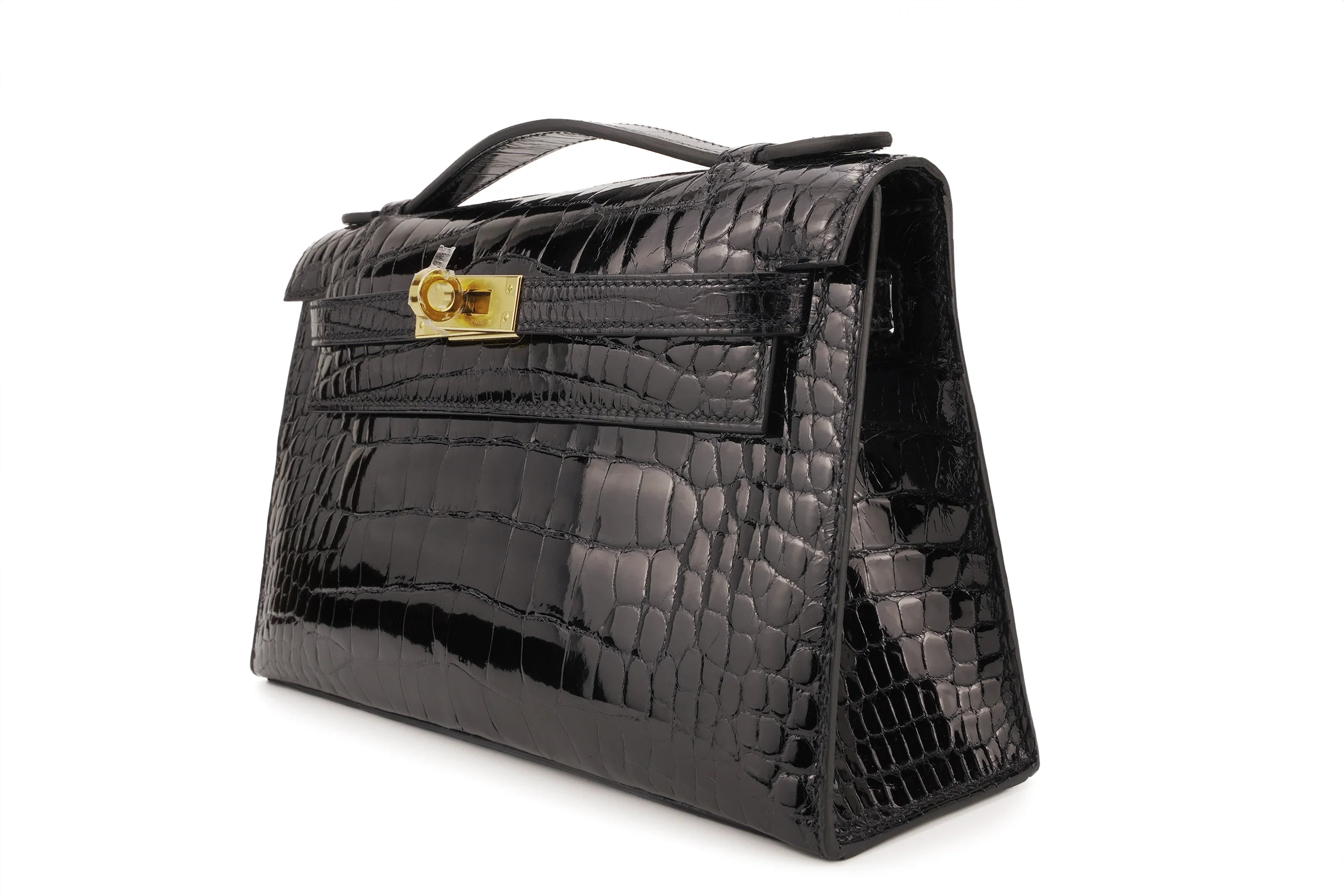 Hermès Mini Kelly Pochette Exotic Aligator Lisse Black Noir GHW - Image 2