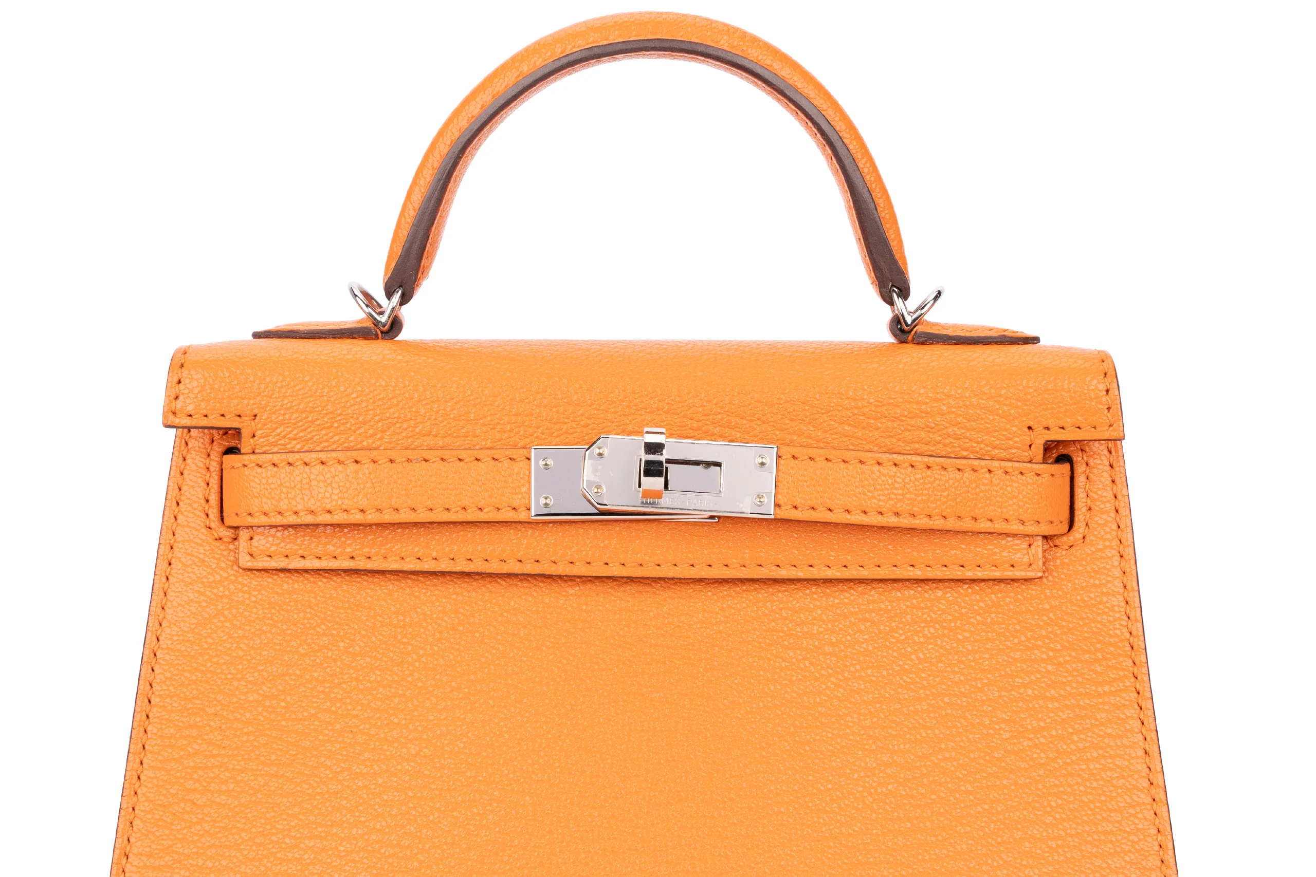 Hermès Mini Kelly Sellier Chevre Mysore Orange PHW - Image 7
