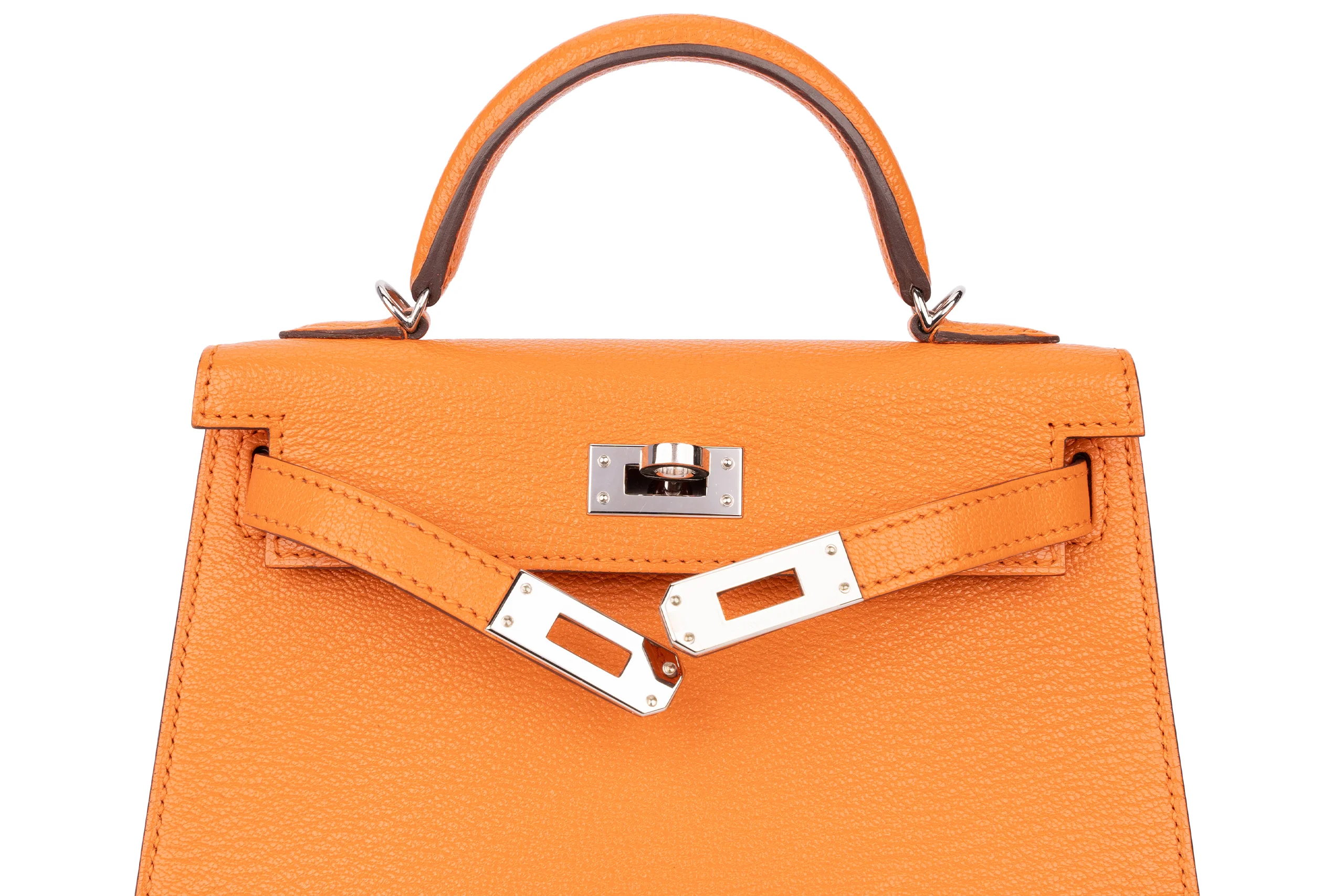 Hermès Mini Kelly Sellier Chevre Mysore Orange PHW - Image 8
