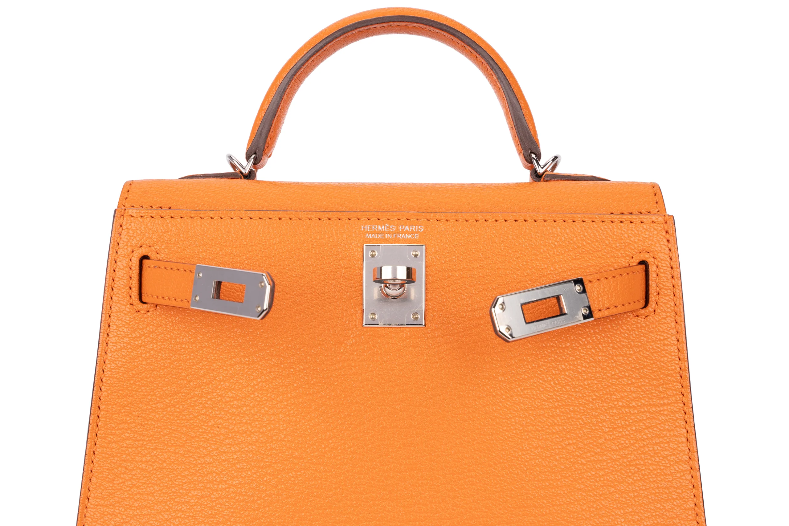 Hermès Mini Kelly Sellier Chevre Mysore Orange PHW - Image 9