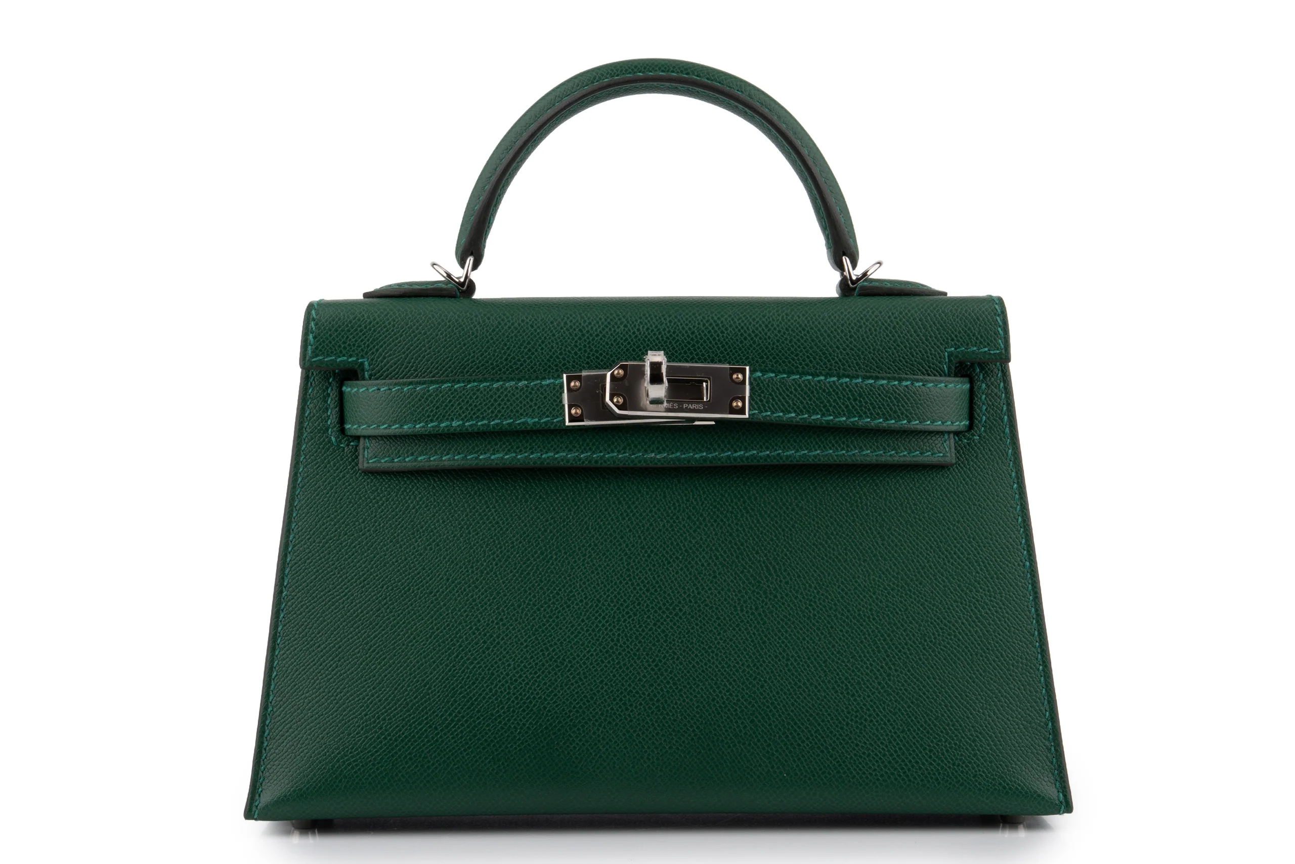 Hermès Mini Kelly 		Veau Madame 	Vert Moyen 	PHW - Image 5